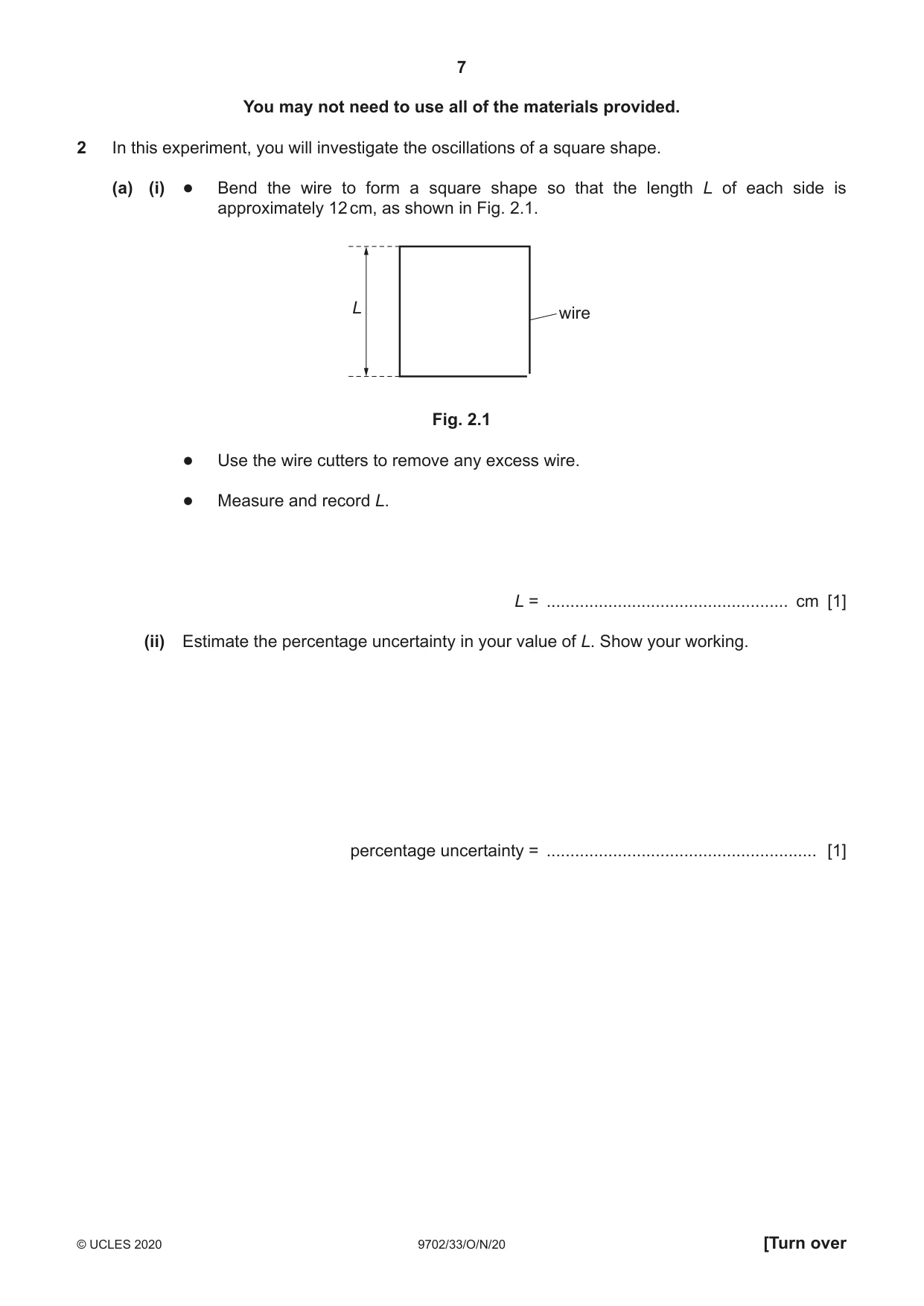 Cambridge A Level Physics 9702 2020 Oct/Nov Paper 3 · Variant 3 question paper, page 7 of 12
