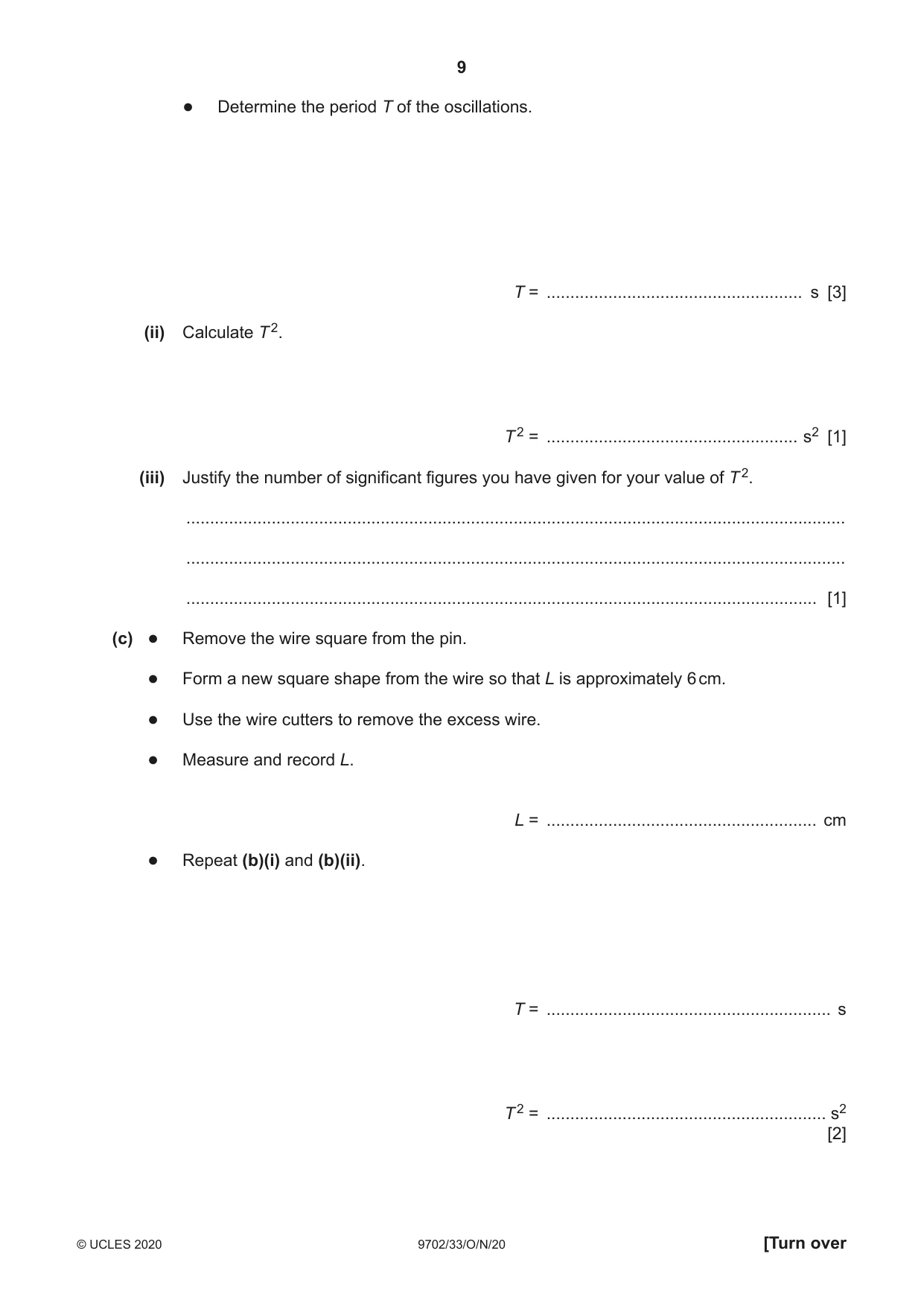 Cambridge A Level Physics 9702 2020 Oct/Nov Paper 3 · Variant 3 question paper, page 9 of 12