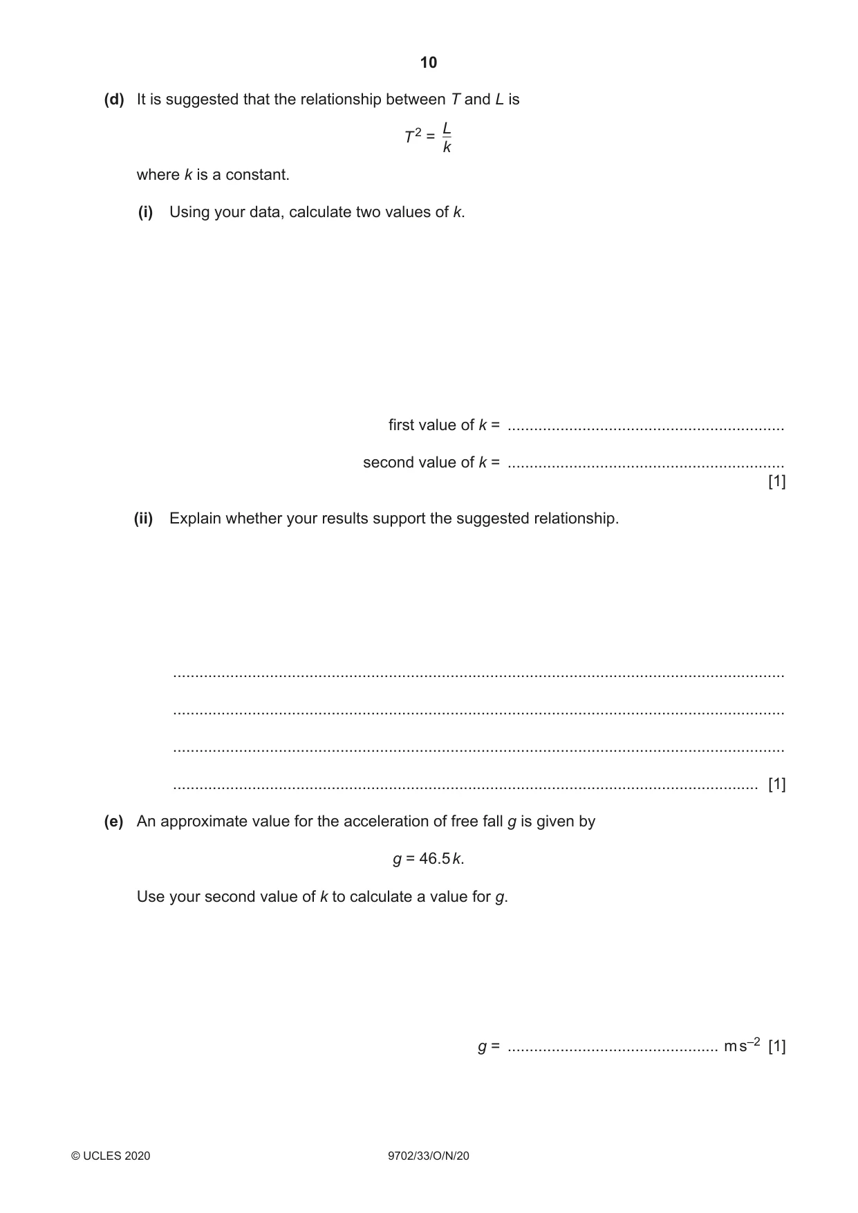 Cambridge A Level Physics 9702 2020 Oct/Nov Paper 3 · Variant 3 question paper, page 10 of 12