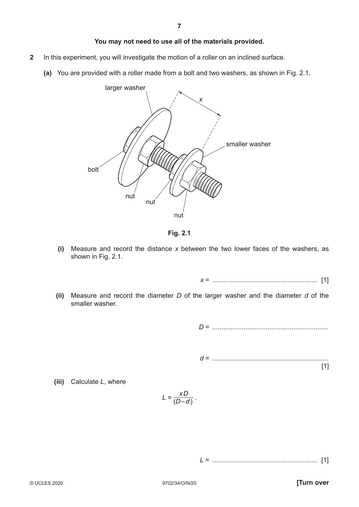 Cambridge A Level Physics 9702 2020 Oct/Nov Paper 3 · Variant 4 question paper, page 7 of 12