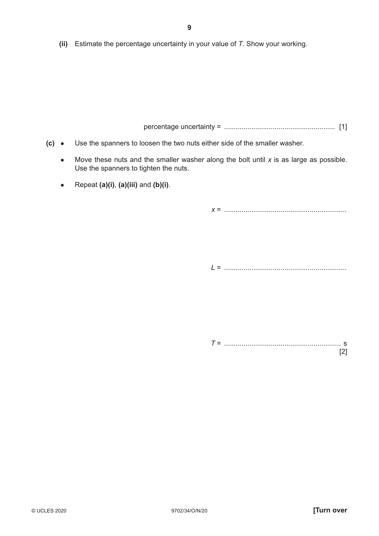 Cambridge A Level Physics 9702 2020 Oct/Nov Paper 3 · Variant 4 question paper, page 9 of 12