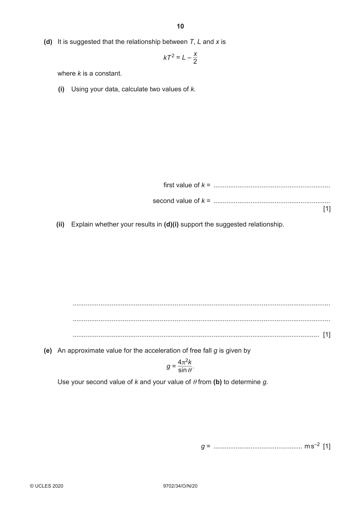 Cambridge A Level Physics 9702 2020 Oct/Nov Paper 3 · Variant 4 question paper, page 10 of 12