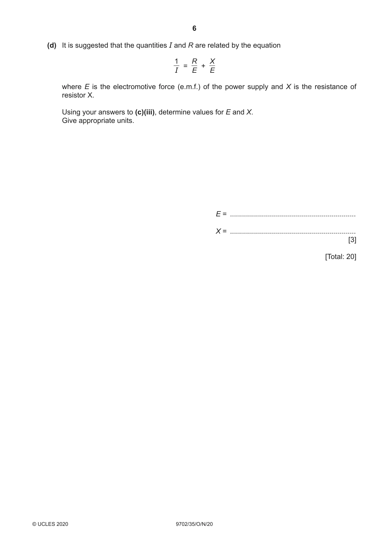Cambridge A Level Physics 9702 2020 Oct/Nov Paper 3 · Variant 5 question paper, page 6 of 12