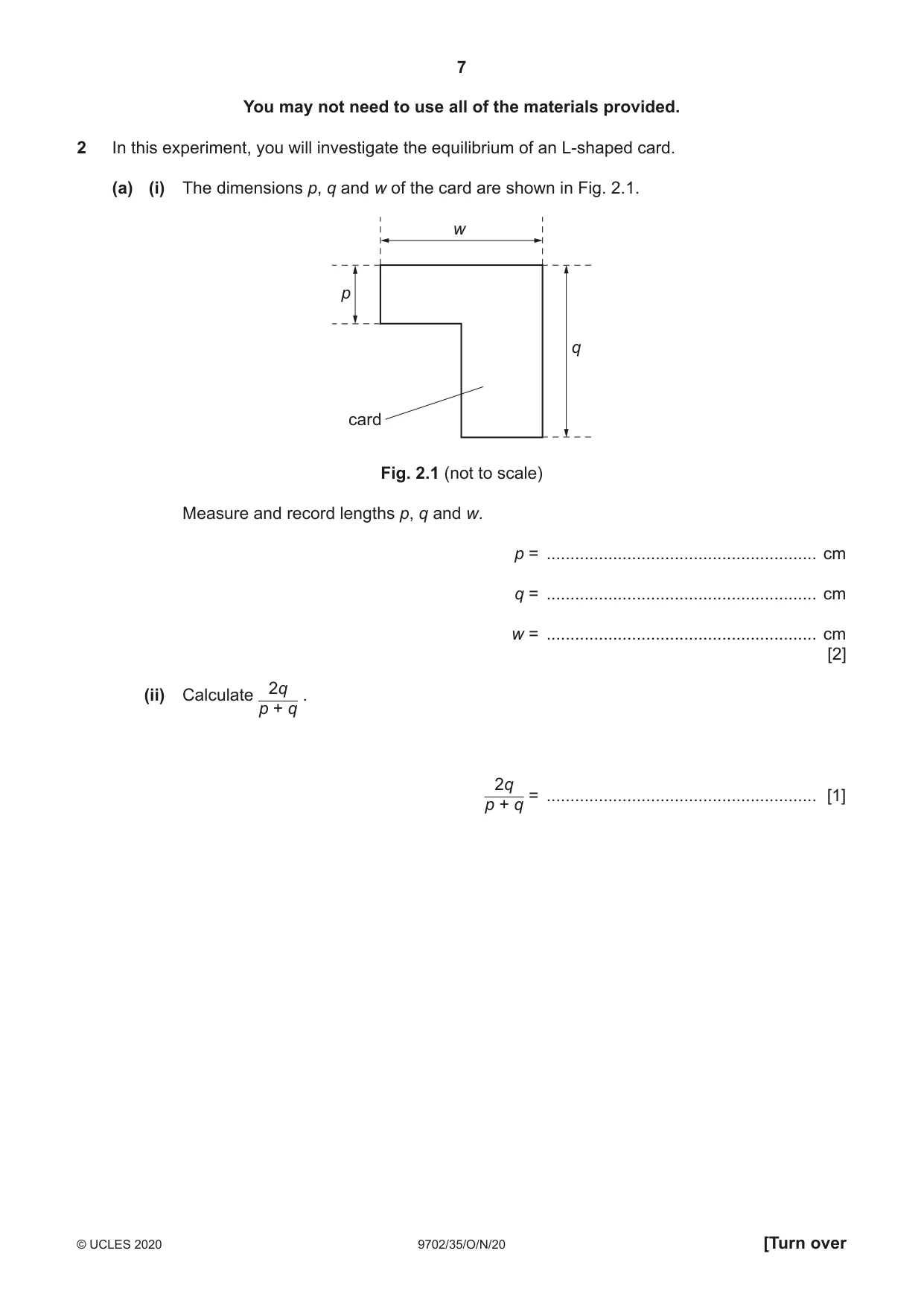 Cambridge A Level Physics 9702 2020 Oct/Nov Paper 3 · Variant 5 question paper, page 7 of 12