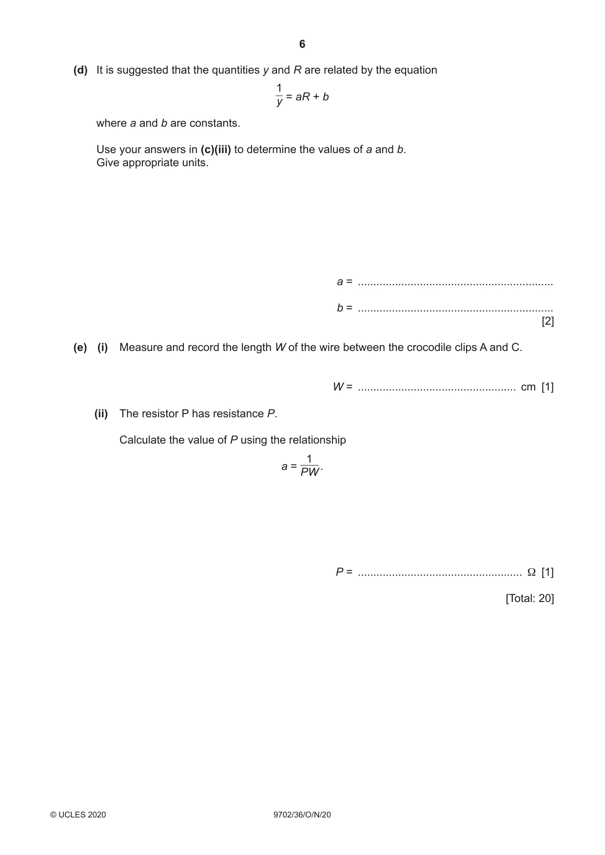 Cambridge A Level Physics 9702 2020 Oct/Nov Paper 3 · Variant 6 question paper, page 6 of 12