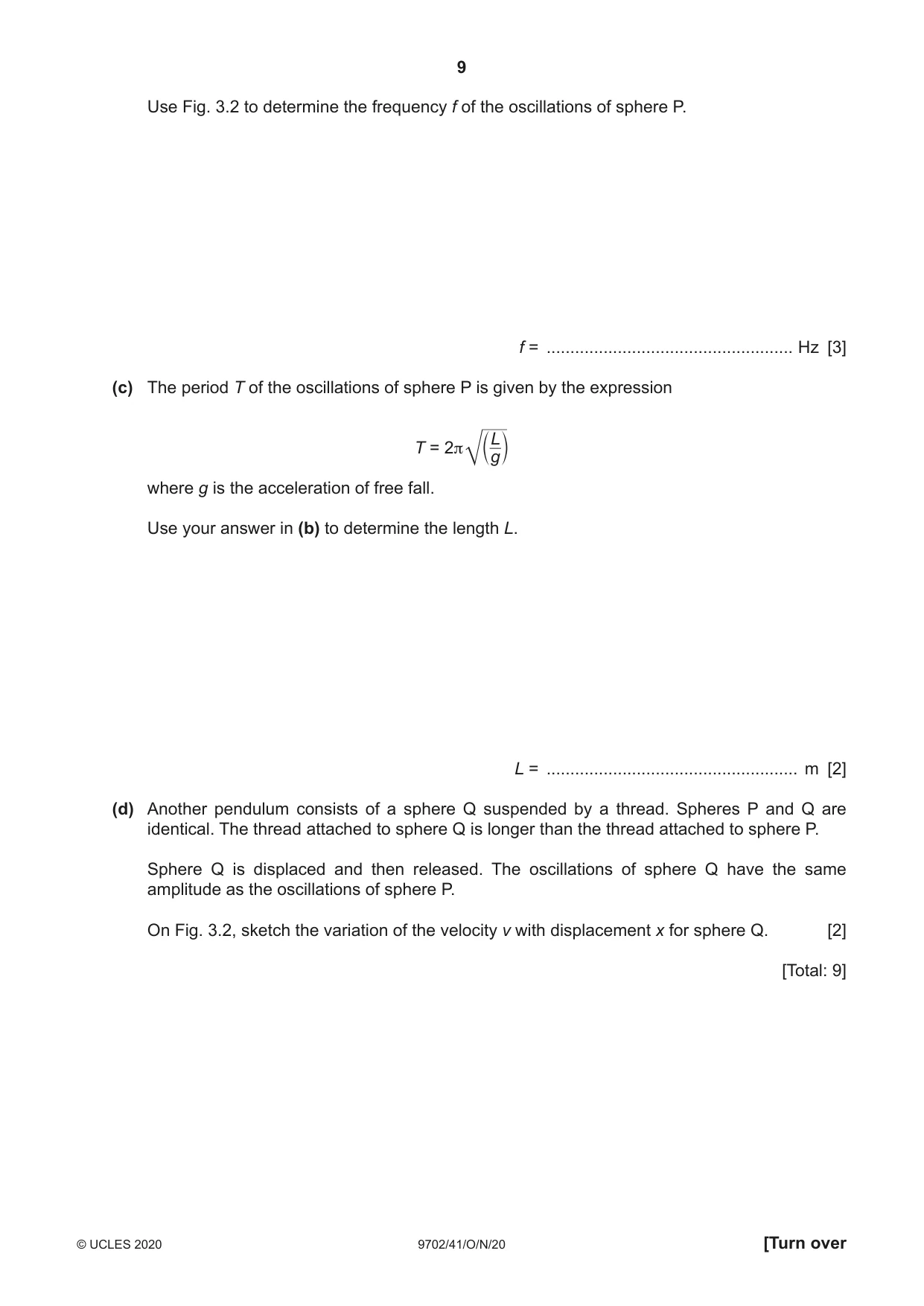 Cambridge A Level Physics 9702 2020 Oct/Nov Paper 4 · Variant 1 question paper, page 9 of 24