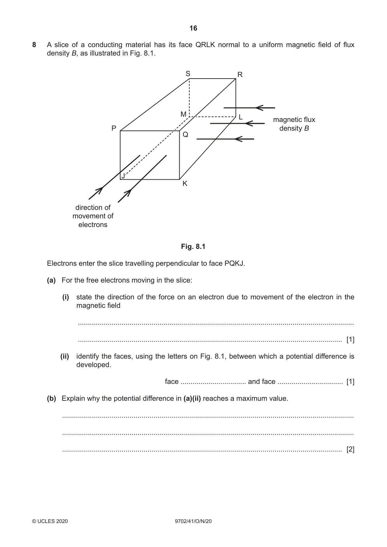 Cambridge A Level Physics 9702 2020 Oct/Nov Paper 4 · Variant 1 question paper, page 16 of 24
