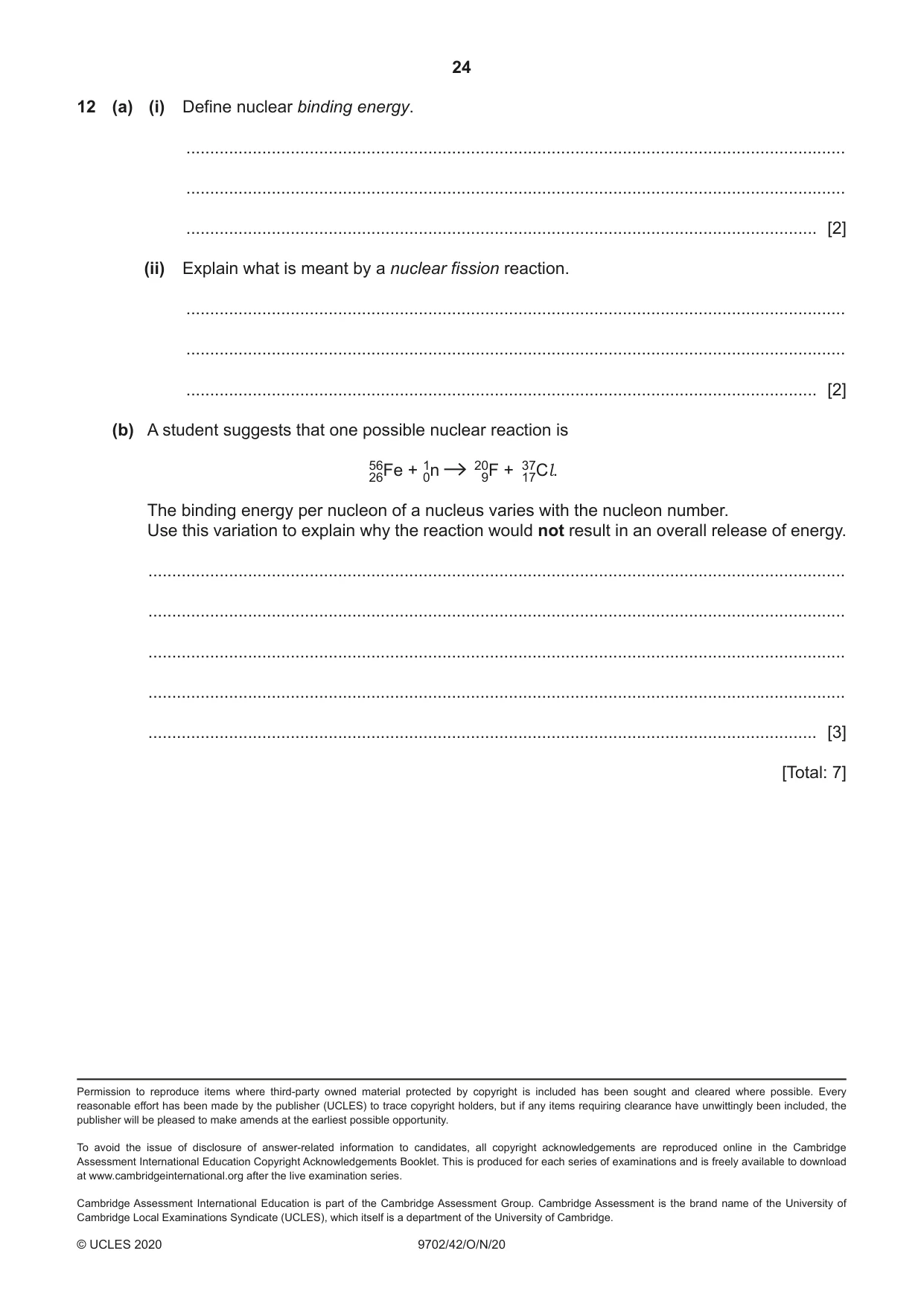 Cambridge A Level Physics 9702 2020 Oct/Nov Paper 4 · Variant 2 question paper, page 24 of 24