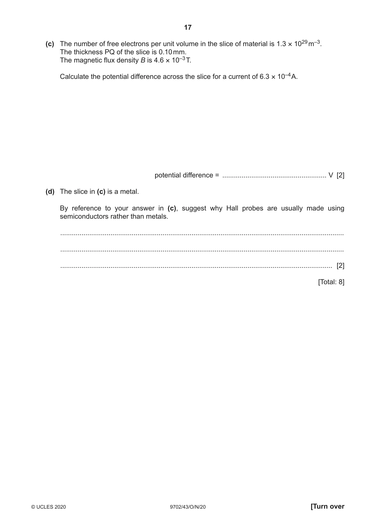 Cambridge A Level Physics 9702 2020 Oct/Nov Paper 4 · Variant 3 question paper, page 17 of 24