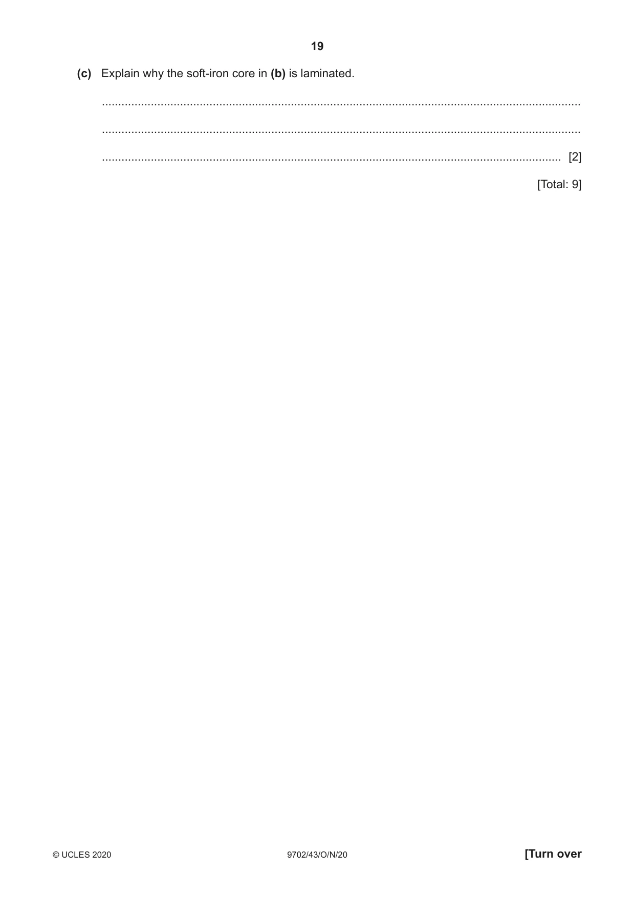 Cambridge A Level Physics 9702 2020 Oct/Nov Paper 4 · Variant 3 question paper, page 19 of 24