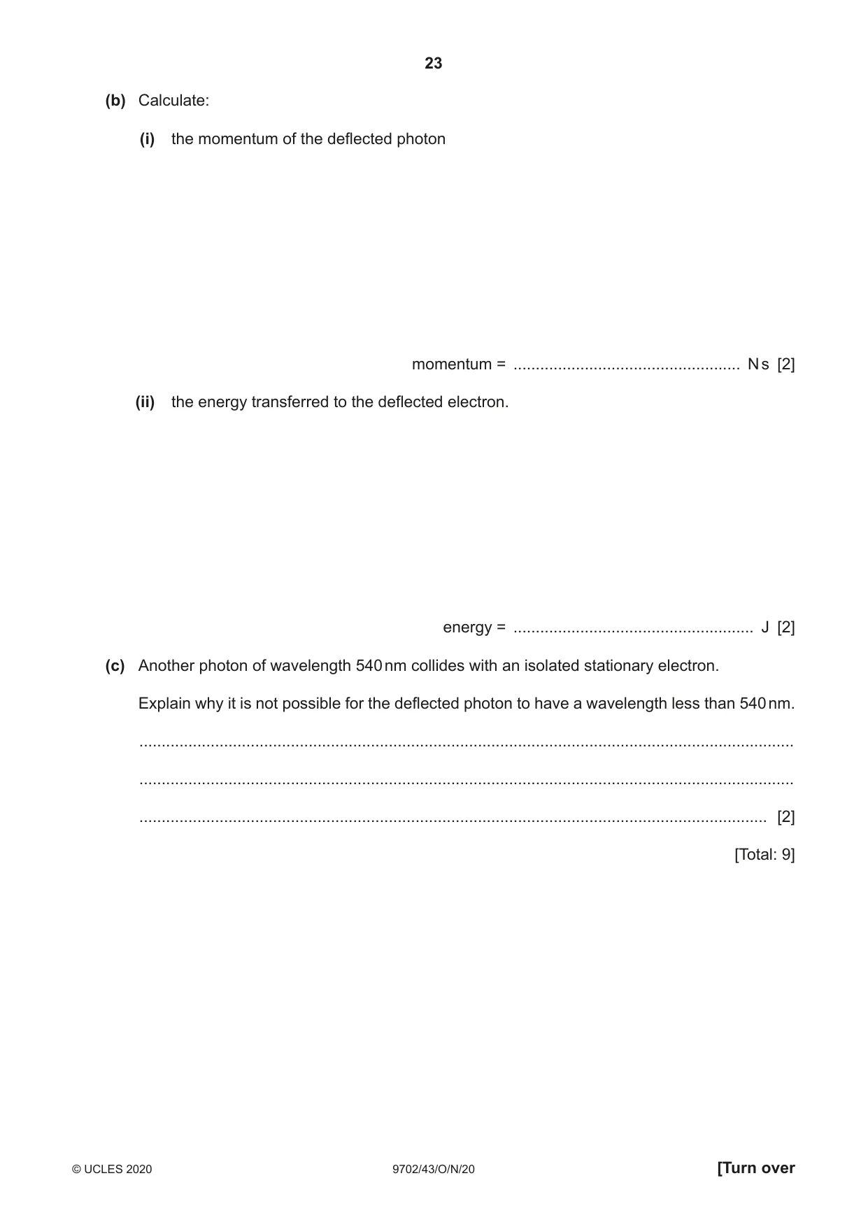 Cambridge A Level Physics 9702 2020 Oct/Nov Paper 4 · Variant 3 question paper, page 23 of 24