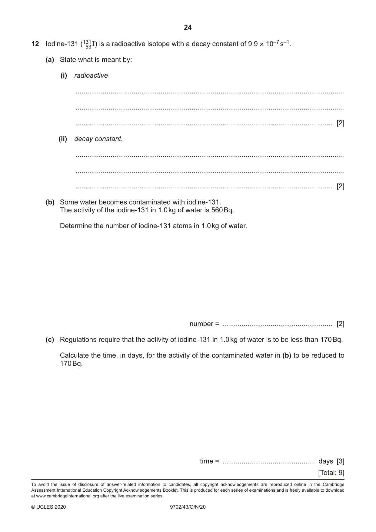 Cambridge A Level Physics 9702 2020 Oct/Nov Paper 4 · Variant 3 question paper, page 24 of 24