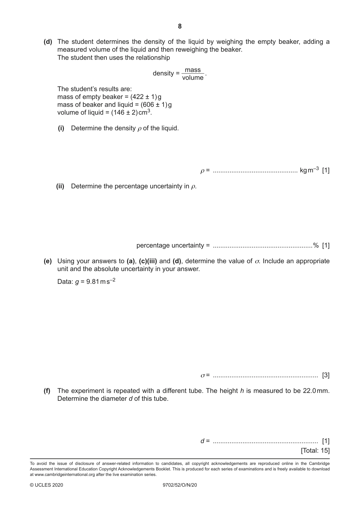 Cambridge A Level Physics 9702 2020 Oct/Nov Paper 5 · Variant 2 question paper, page 8 of 8