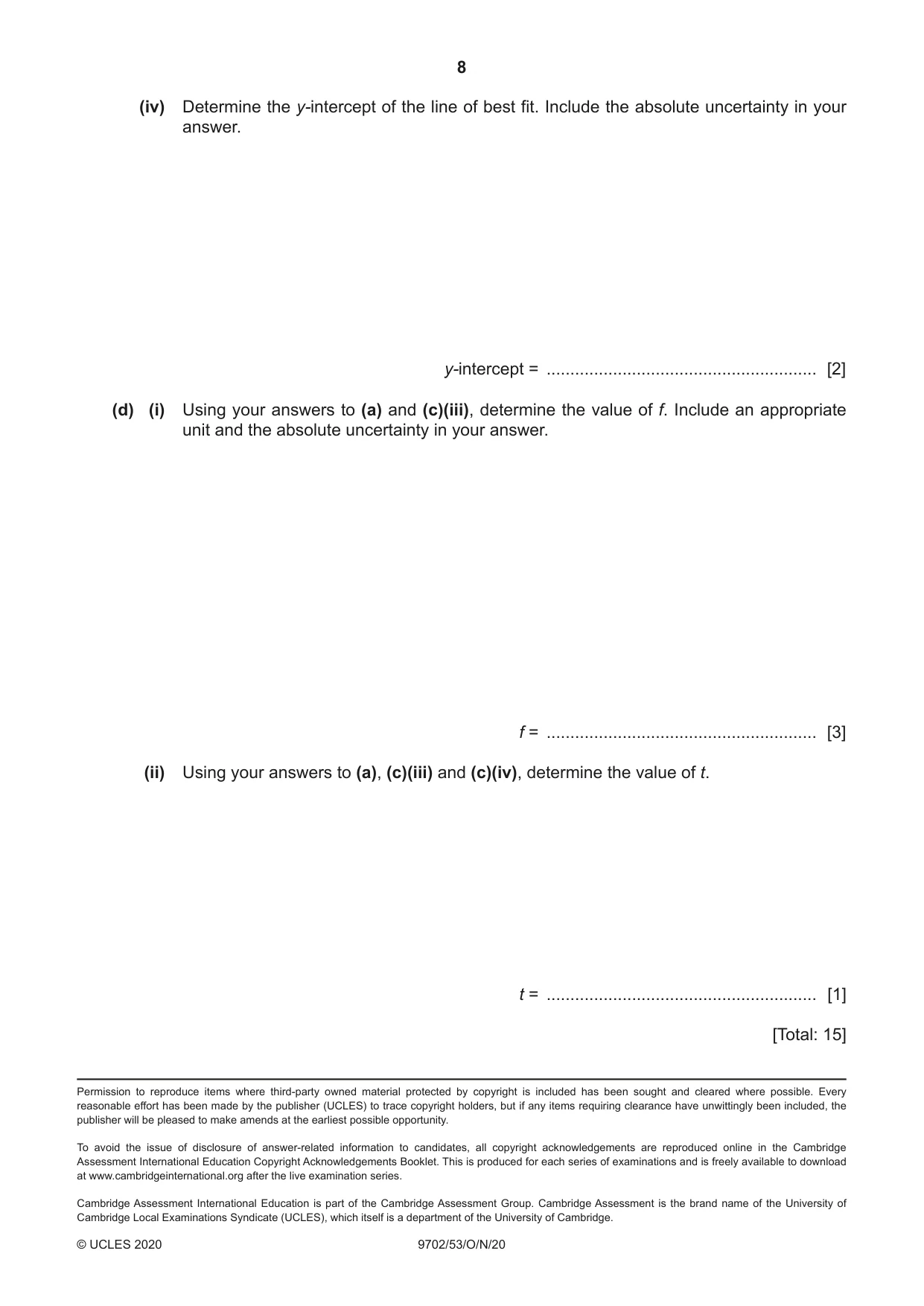 Cambridge A Level Physics 9702 2020 Oct/Nov Paper 5 · Variant 3 question paper, page 8 of 8