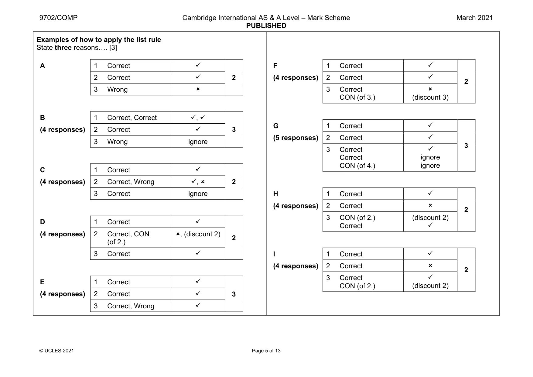 Mark scheme, page 5 of 13