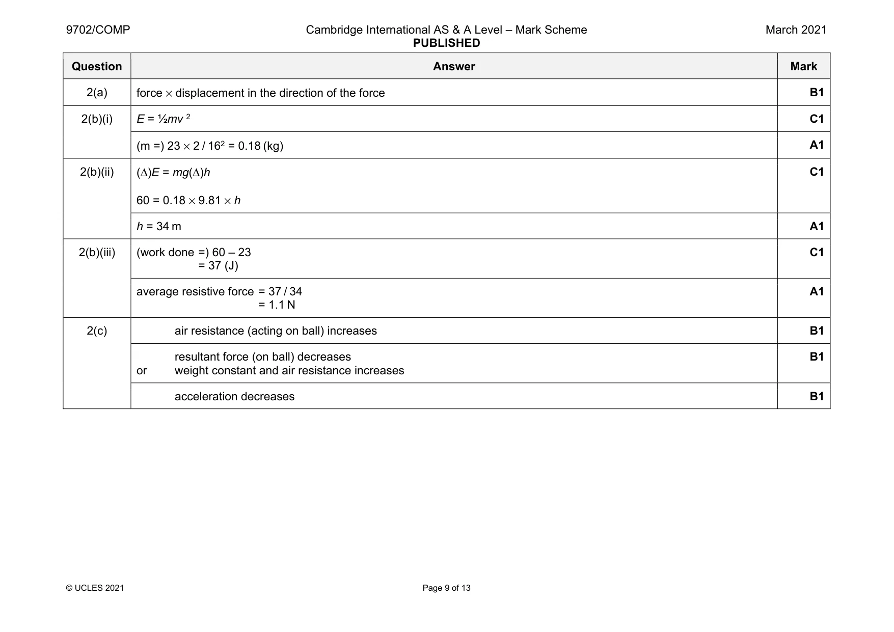 Mark scheme, page 9 of 13