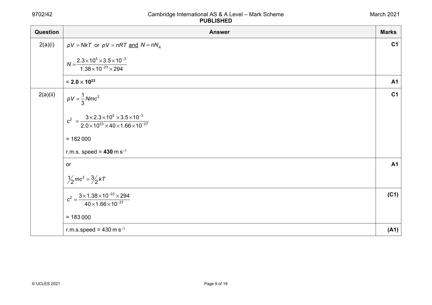 Mark scheme, page 9 of 19