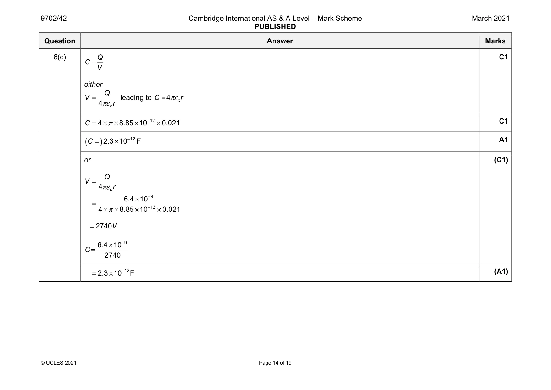Mark scheme, page 14 of 19