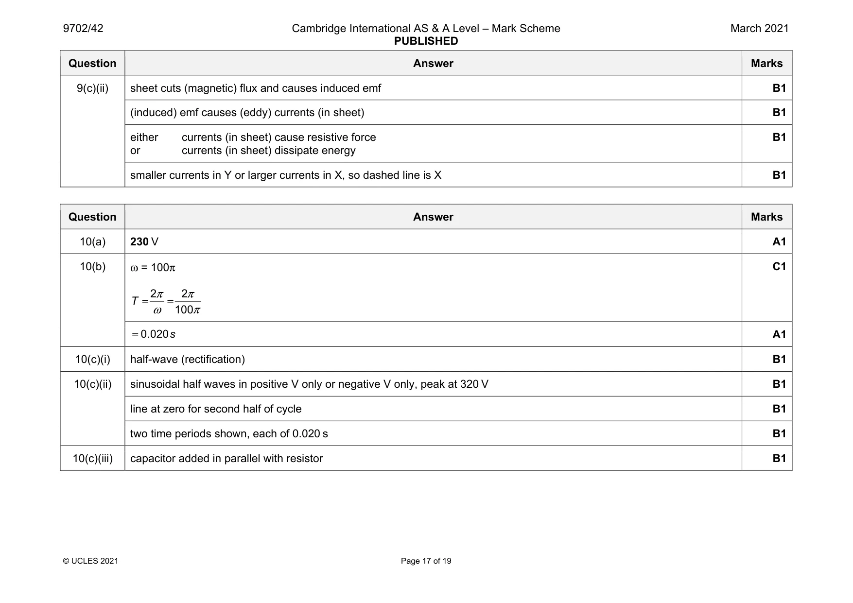 Mark scheme, page 17 of 19