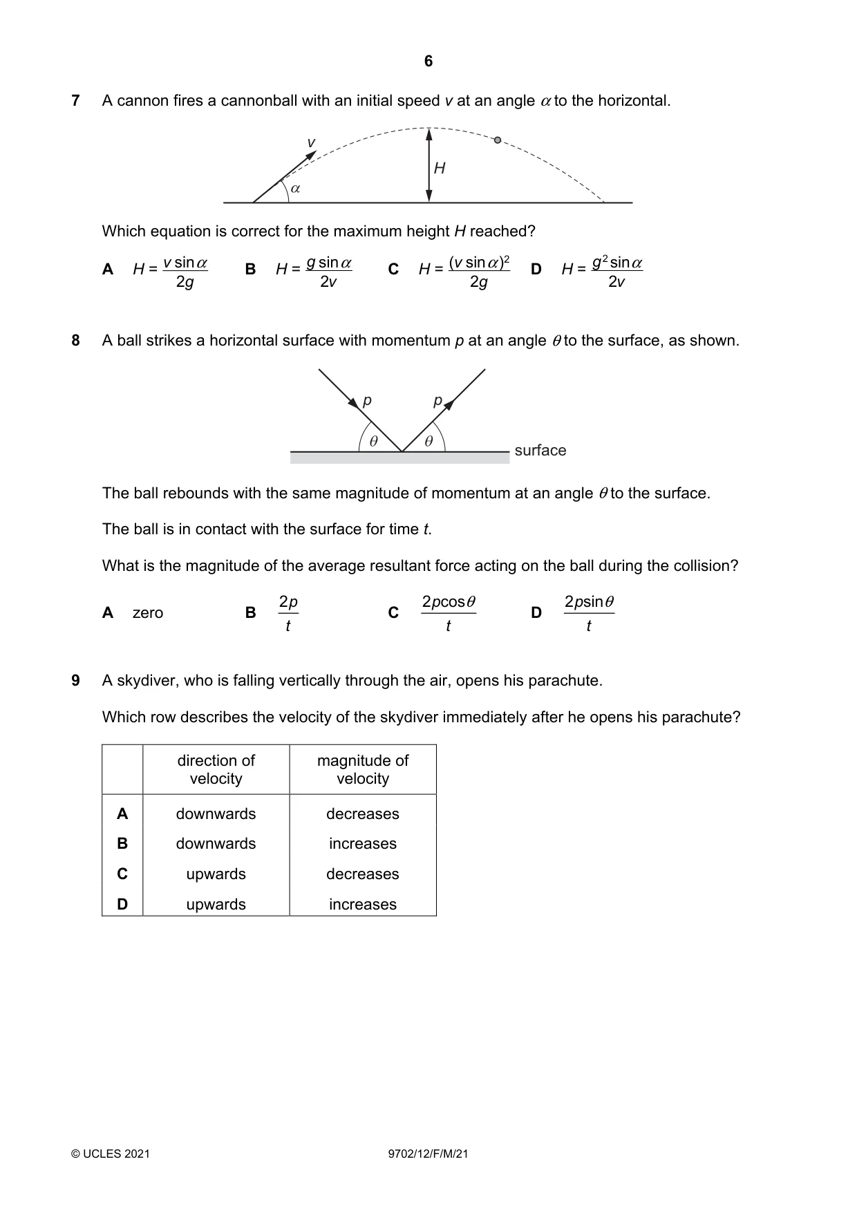 Cambridge A Level Physics 9702 2021 Feb/March Paper 1 · Variant 2 question paper, page 6 of 20