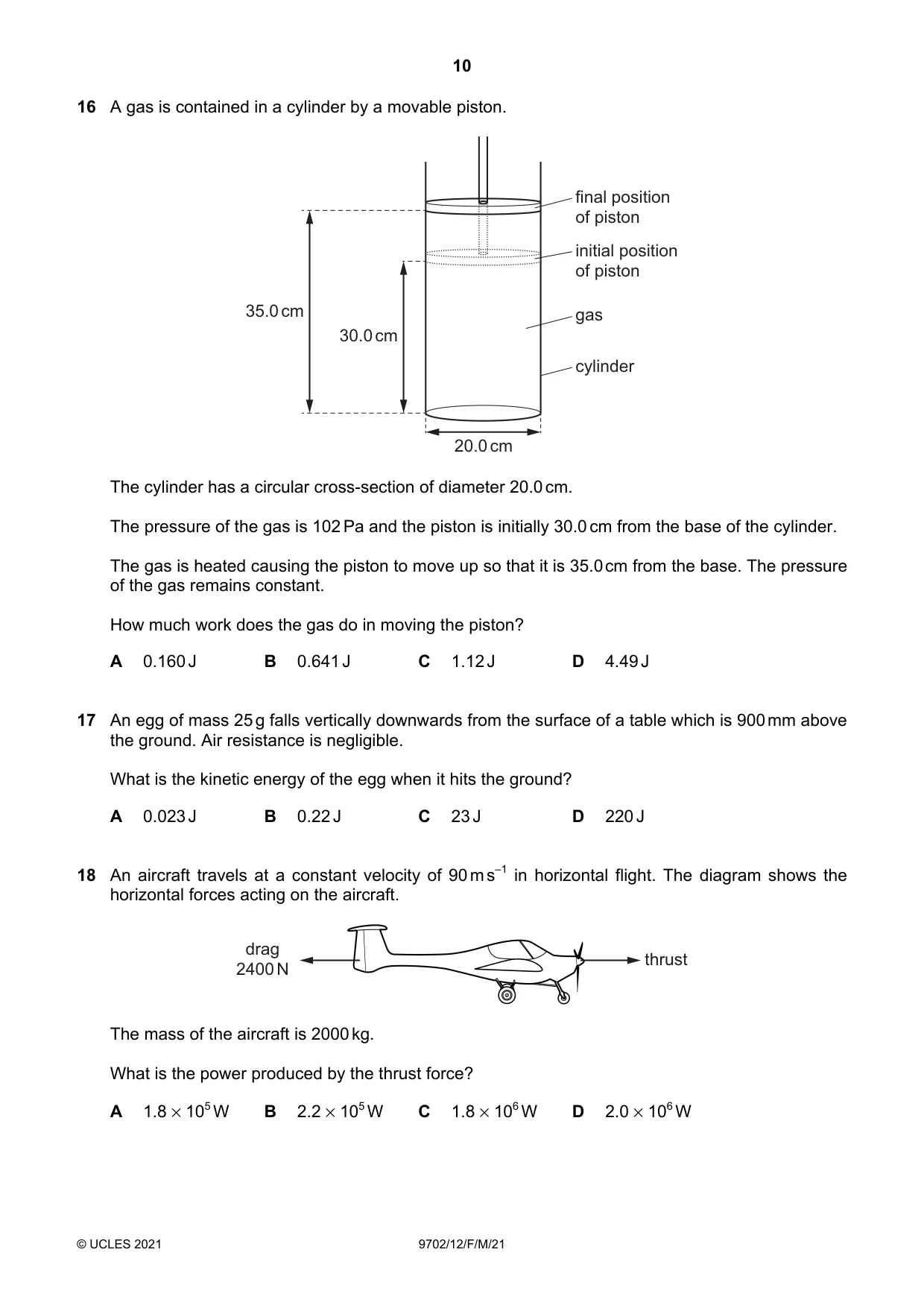 Cambridge A Level Physics 9702 2021 Feb/March Paper 1 · Variant 2 question paper, page 10 of 20