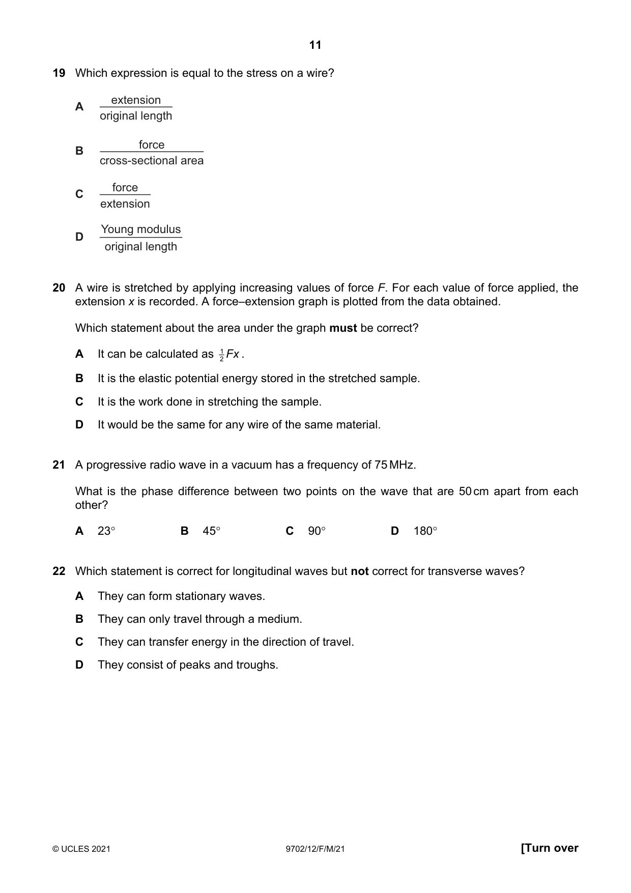 Cambridge A Level Physics 9702 2021 Feb/March Paper 1 · Variant 2 question paper, page 11 of 20