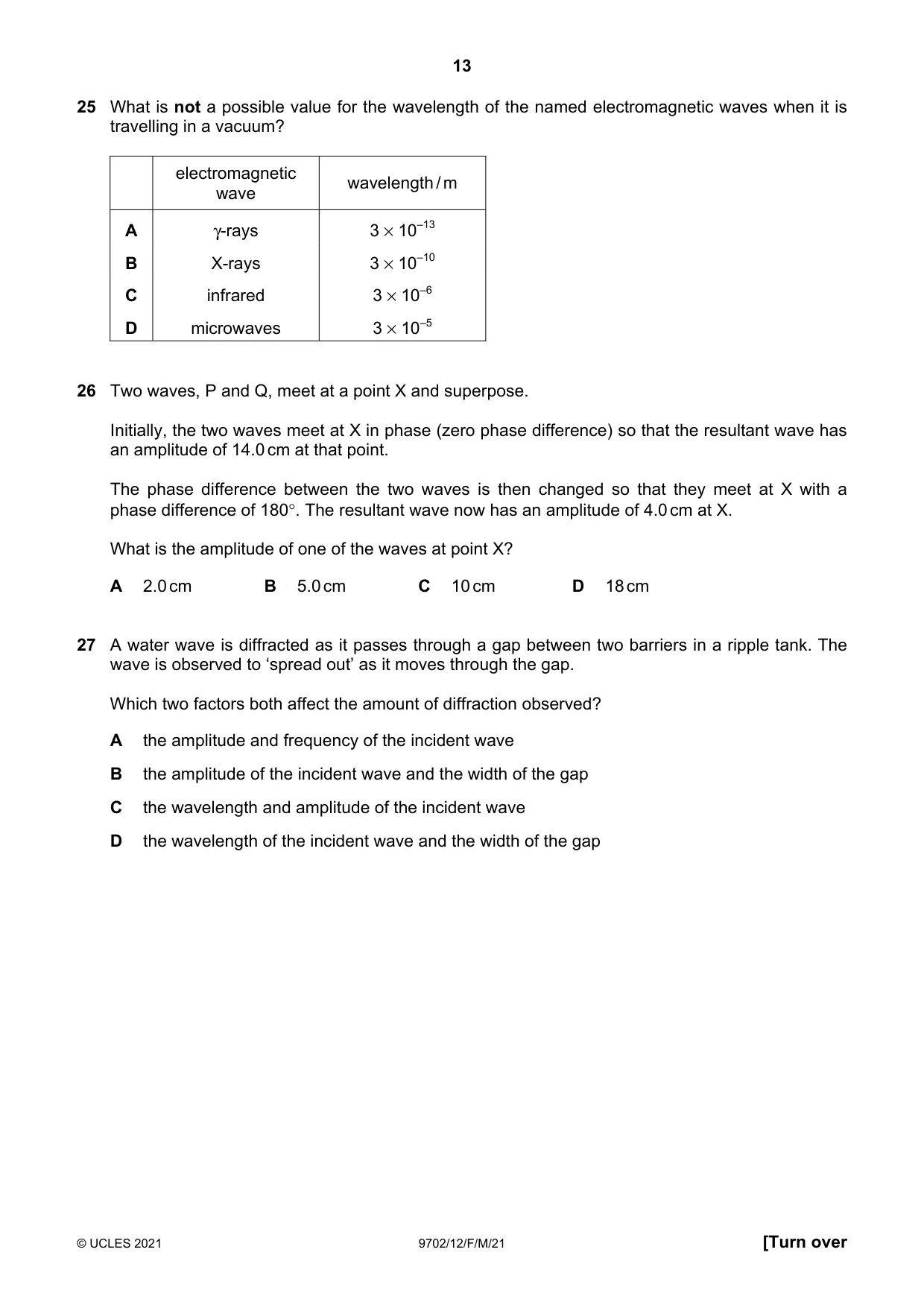 Cambridge A Level Physics 9702 2021 Feb/March Paper 1 · Variant 2 question paper, page 13 of 20