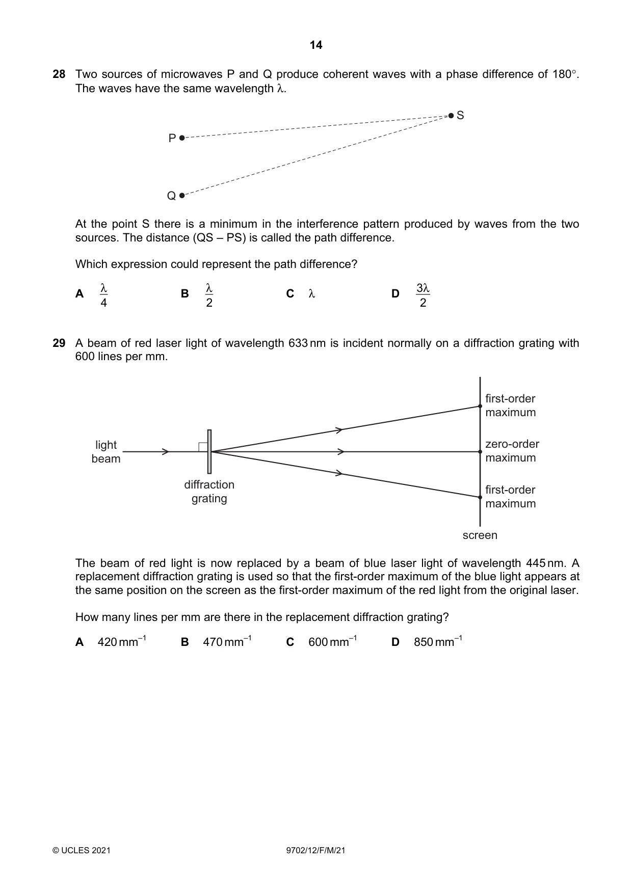 Cambridge A Level Physics 9702 2021 Feb/March Paper 1 · Variant 2 question paper, page 14 of 20