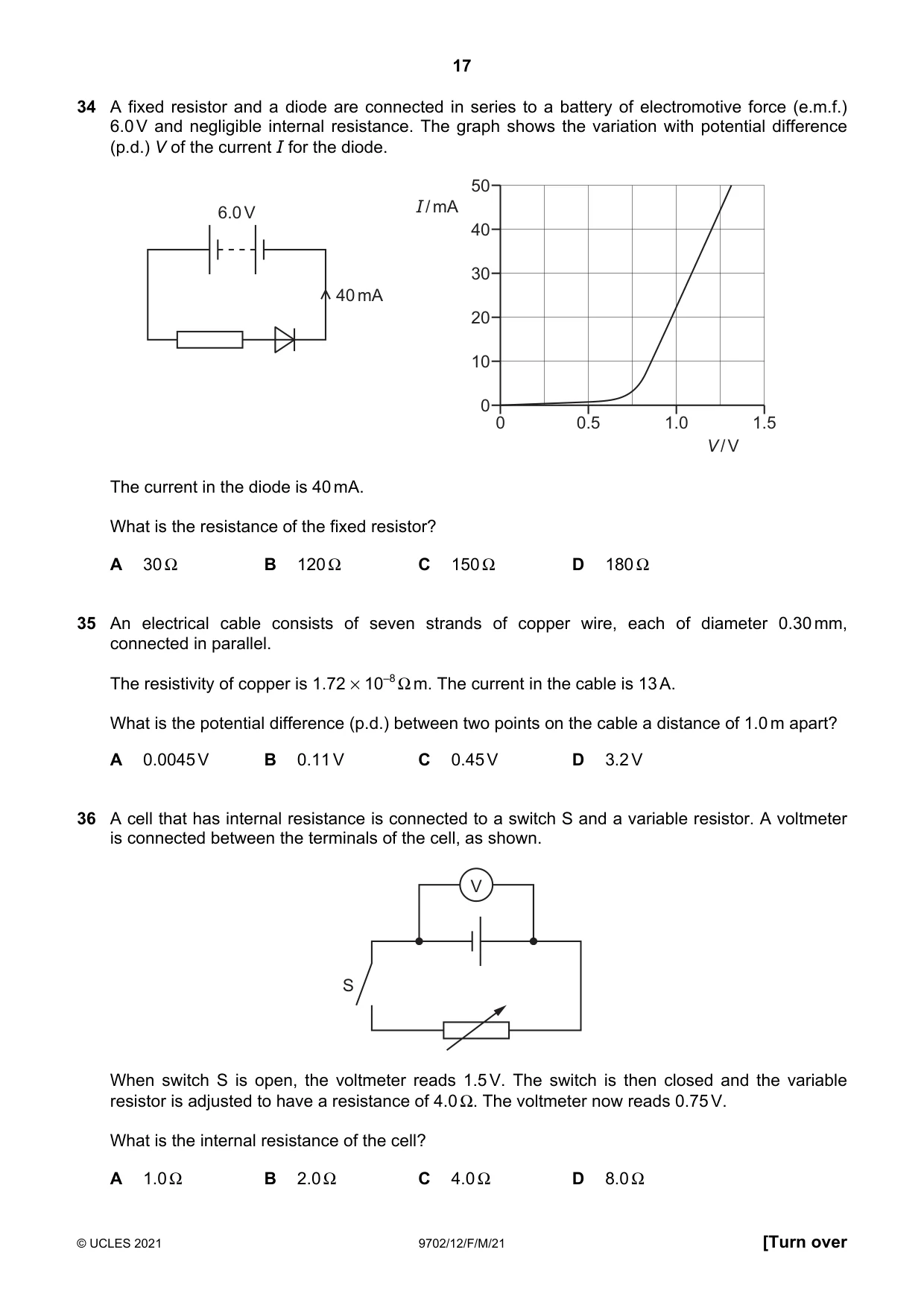 Cambridge A Level Physics 9702 2021 Feb/March Paper 1 · Variant 2 question paper, page 17 of 20