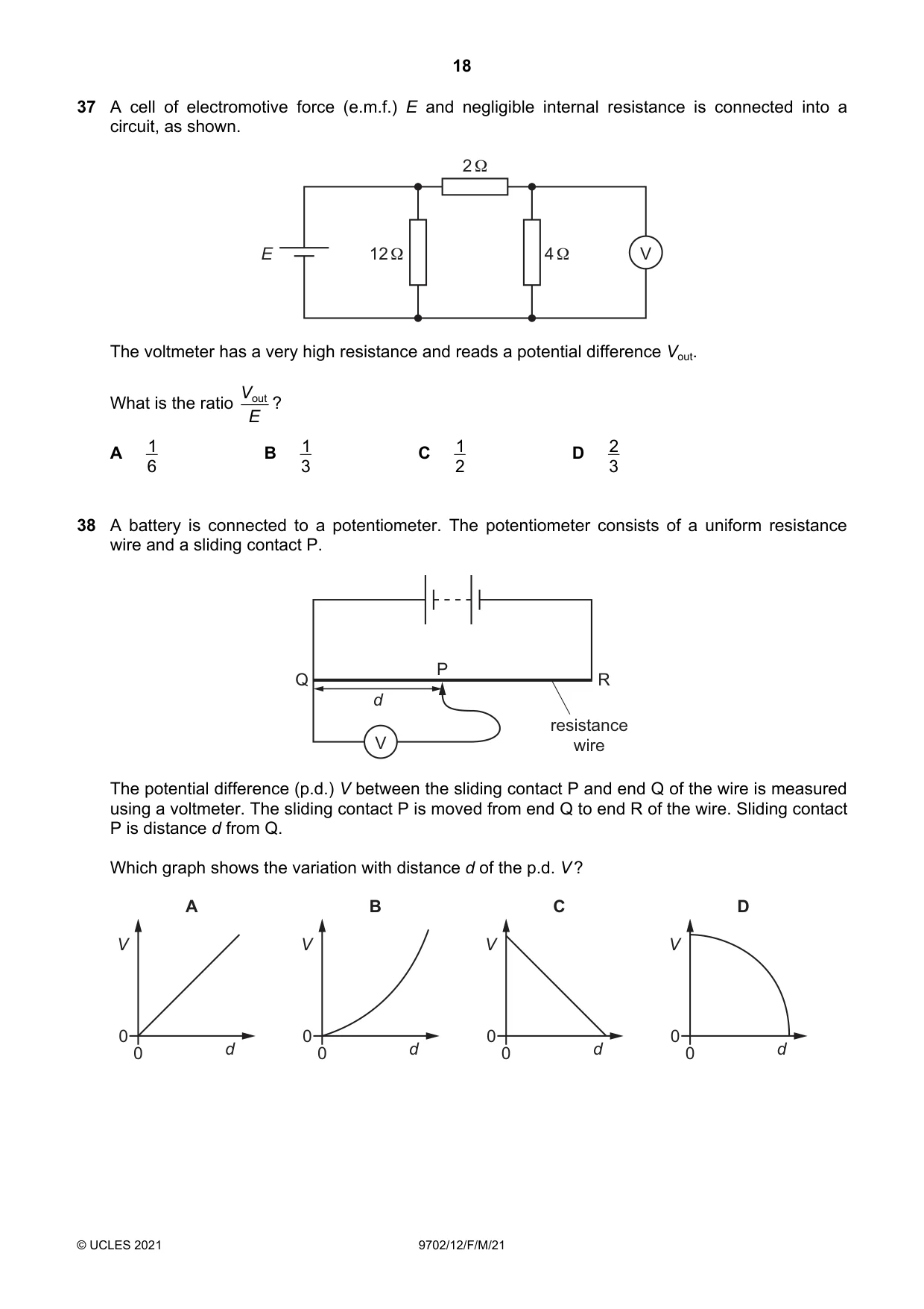 Cambridge A Level Physics 9702 2021 Feb/March Paper 1 · Variant 2 question paper, page 18 of 20