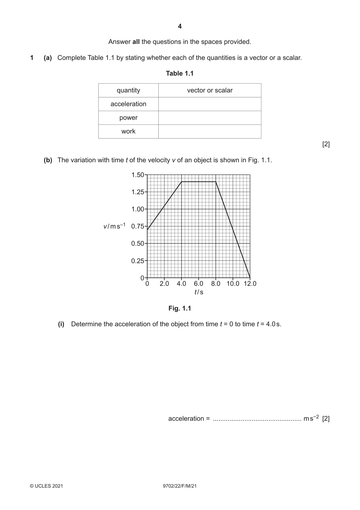 Cambridge A Level Physics 9702 2021 Feb/March Paper 2 · Variant 2 question paper, page 4 of 20