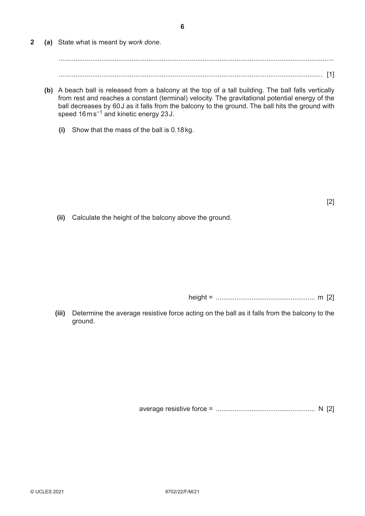 Cambridge A Level Physics 9702 2021 Feb/March Paper 2 · Variant 2 question paper, page 6 of 20