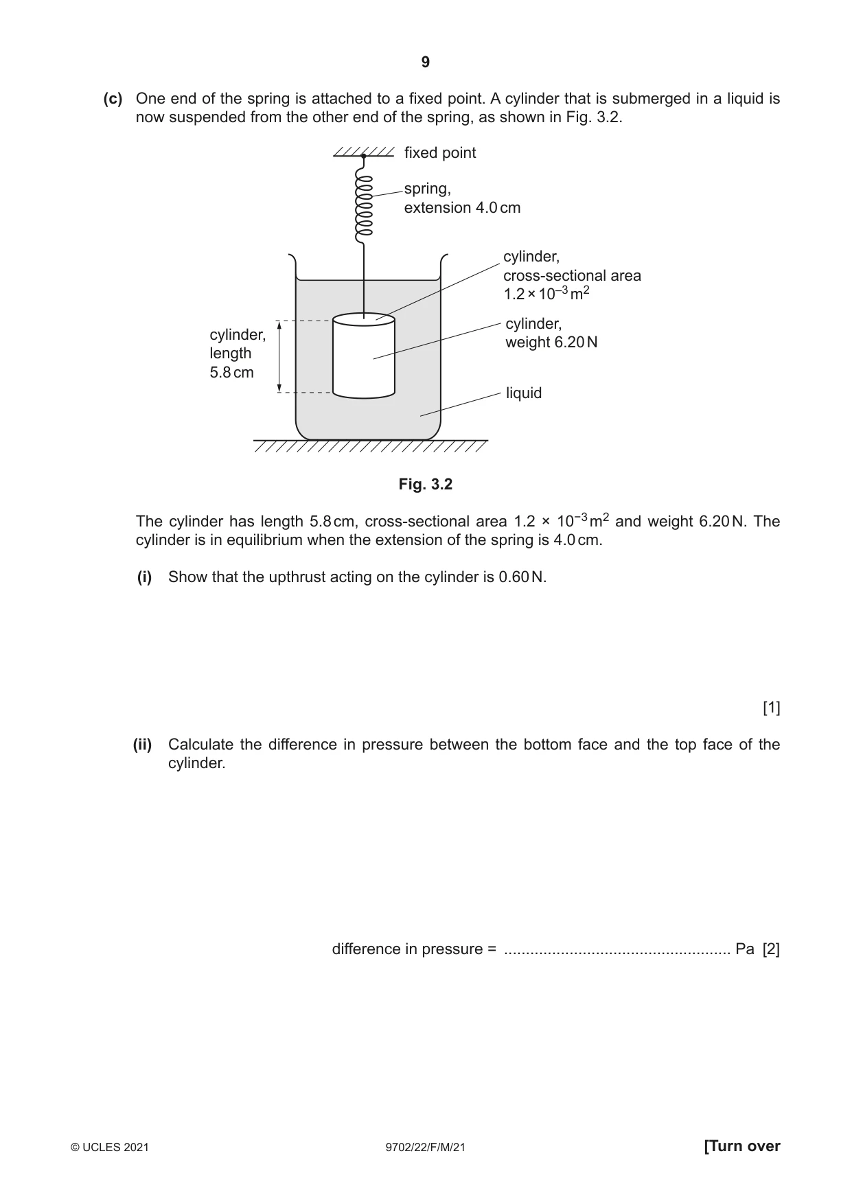 Cambridge A Level Physics 9702 2021 Feb/March Paper 2 · Variant 2 question paper, page 9 of 20