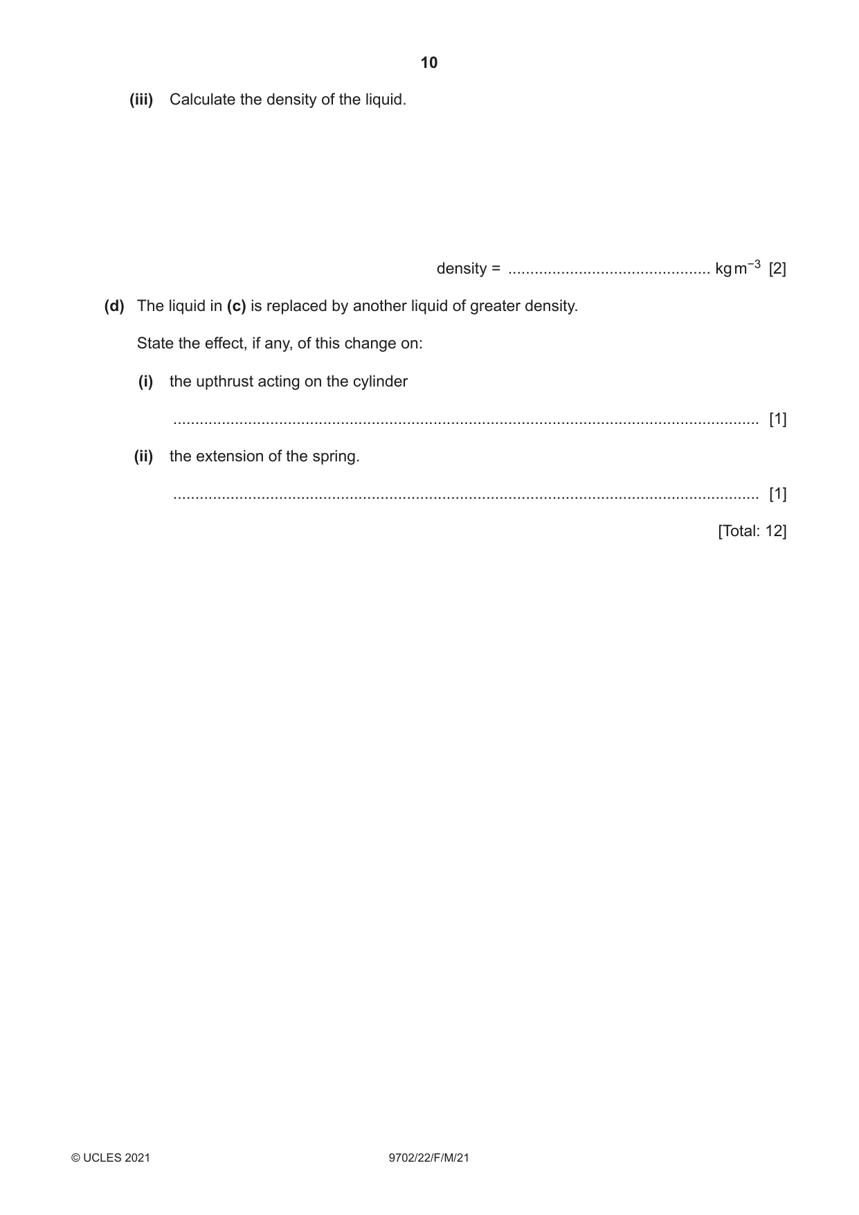Cambridge A Level Physics 9702 2021 Feb/March Paper 2 · Variant 2 question paper, page 10 of 20