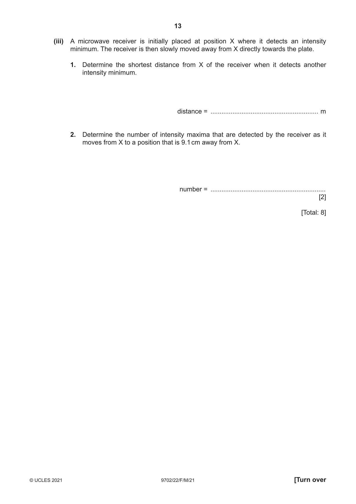 Cambridge A Level Physics 9702 2021 Feb/March Paper 2 · Variant 2 question paper, page 13 of 20
