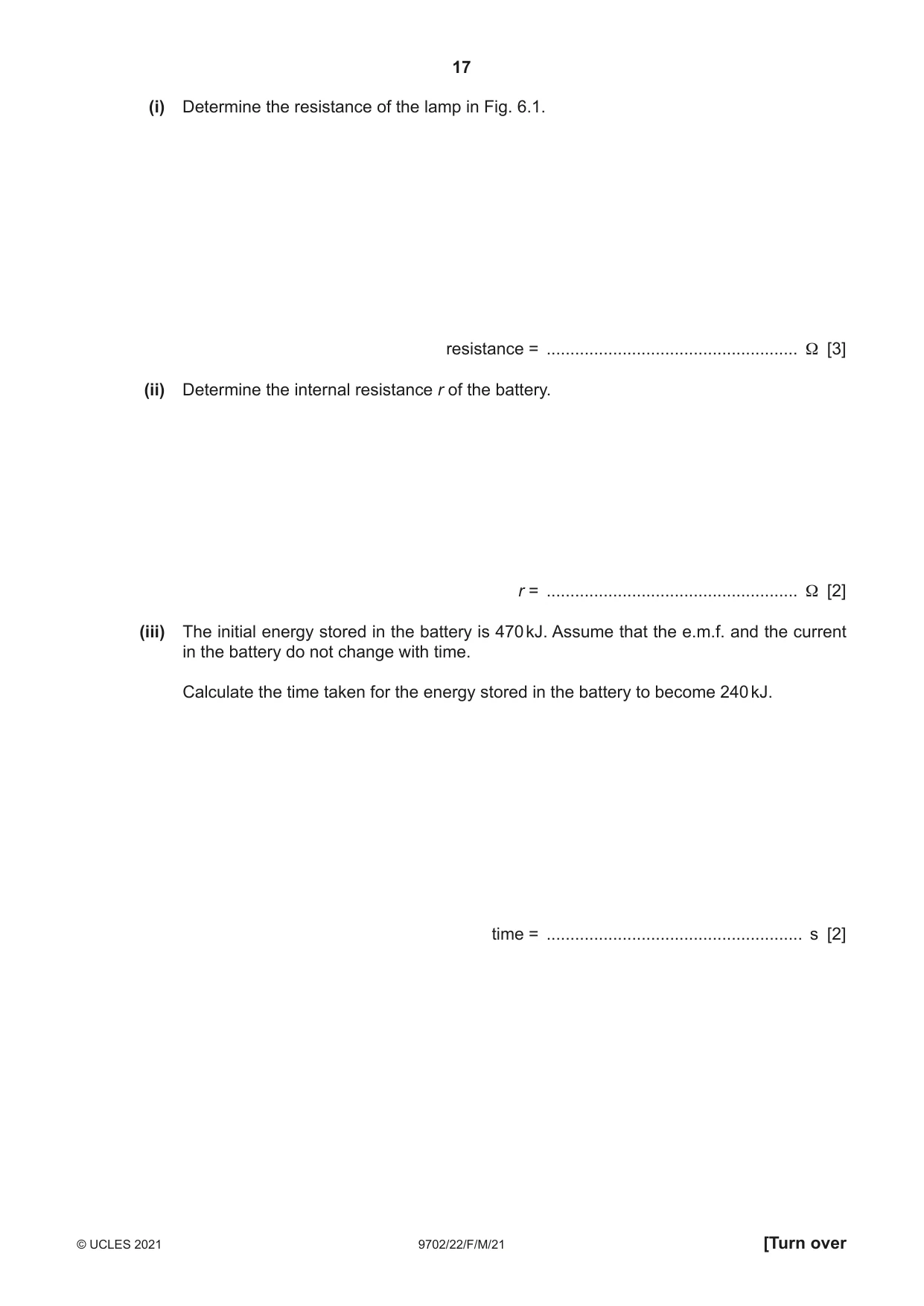 Cambridge A Level Physics 9702 2021 Feb/March Paper 2 · Variant 2 question paper, page 17 of 20