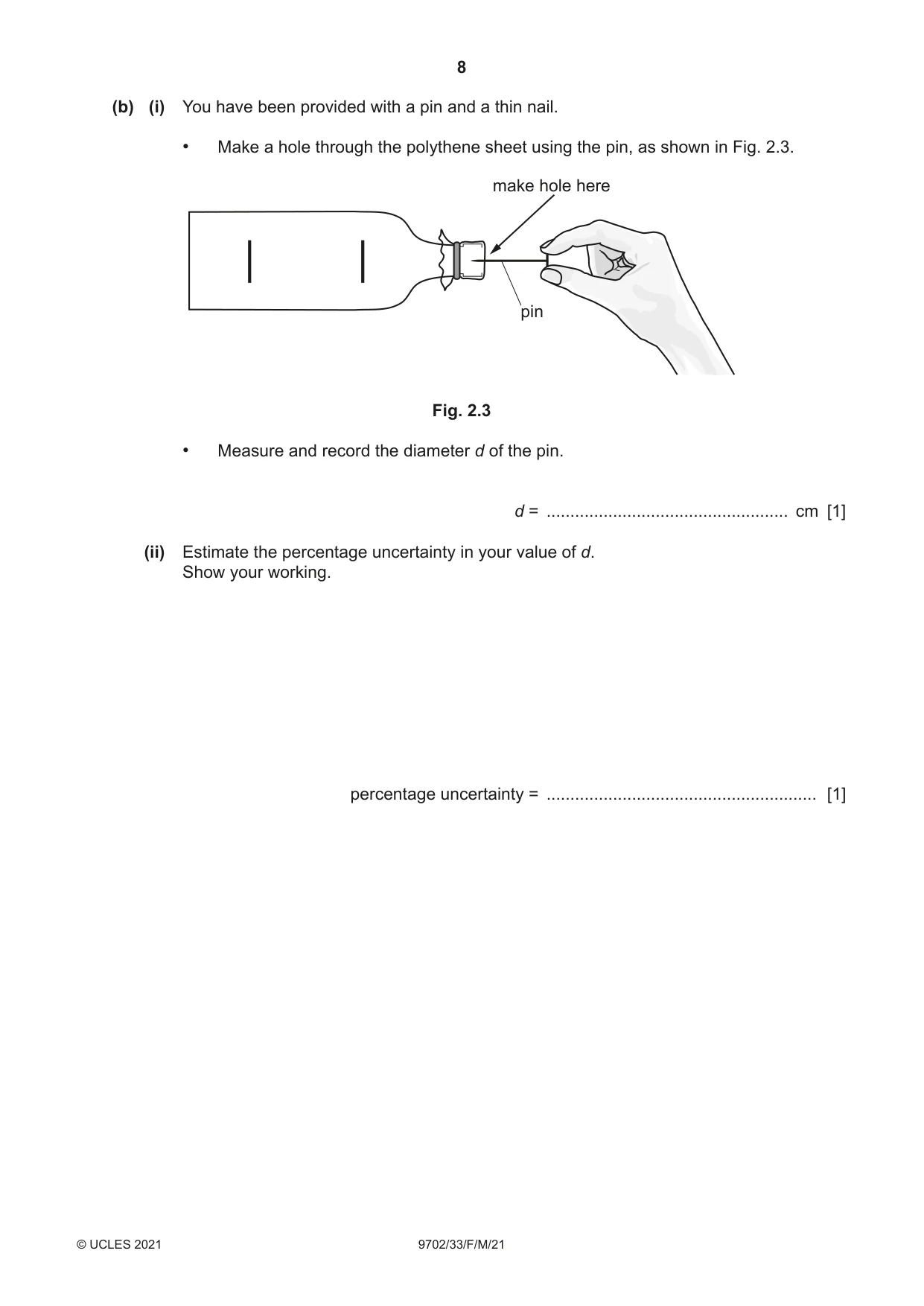Cambridge A Level Physics 9702 2021 Feb/March Paper 3 · Variant 3 question paper, page 8 of 12