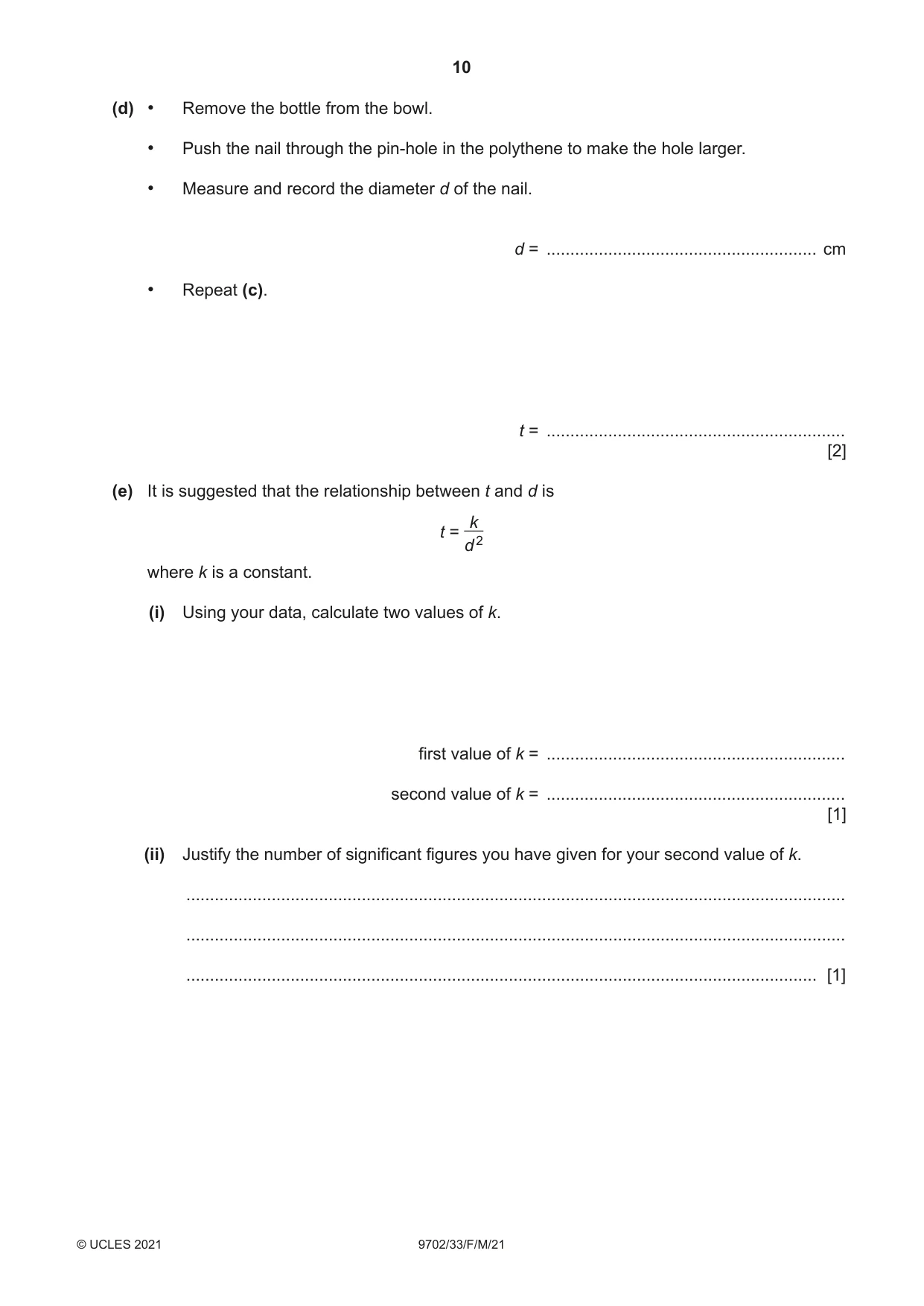 Cambridge A Level Physics 9702 2021 Feb/March Paper 3 · Variant 3 question paper, page 10 of 12