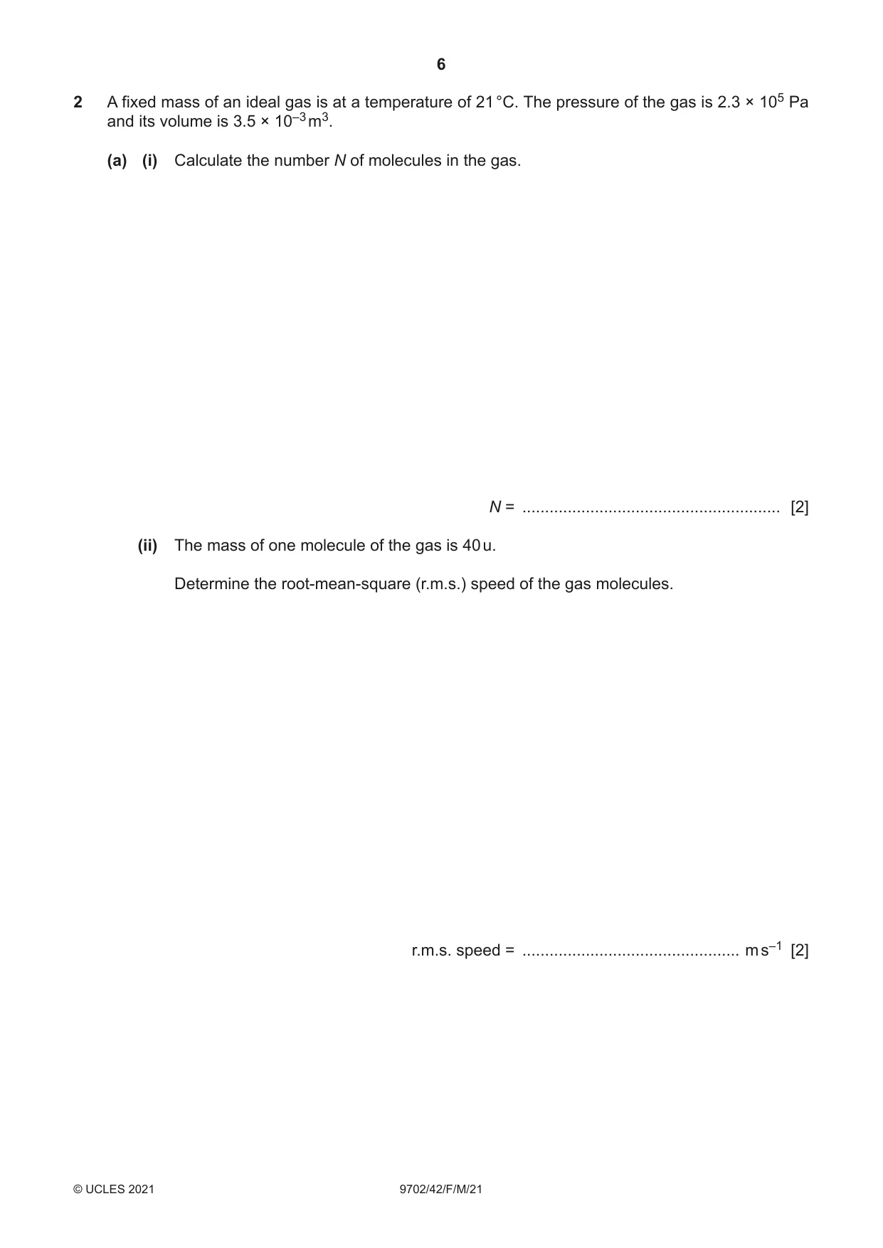 Cambridge A Level Physics 9702 2021 Feb/March Paper 4 · Variant 2 question paper, page 6 of 28
