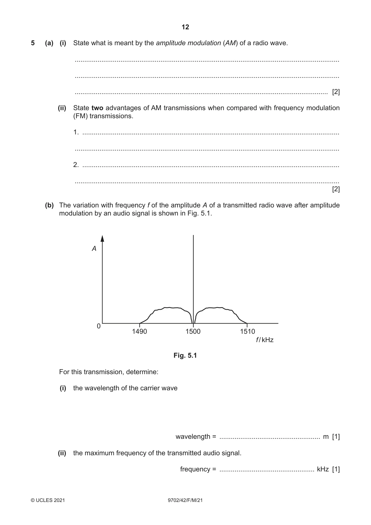 Cambridge A Level Physics 9702 2021 Feb/March Paper 4 · Variant 2 question paper, page 12 of 28
