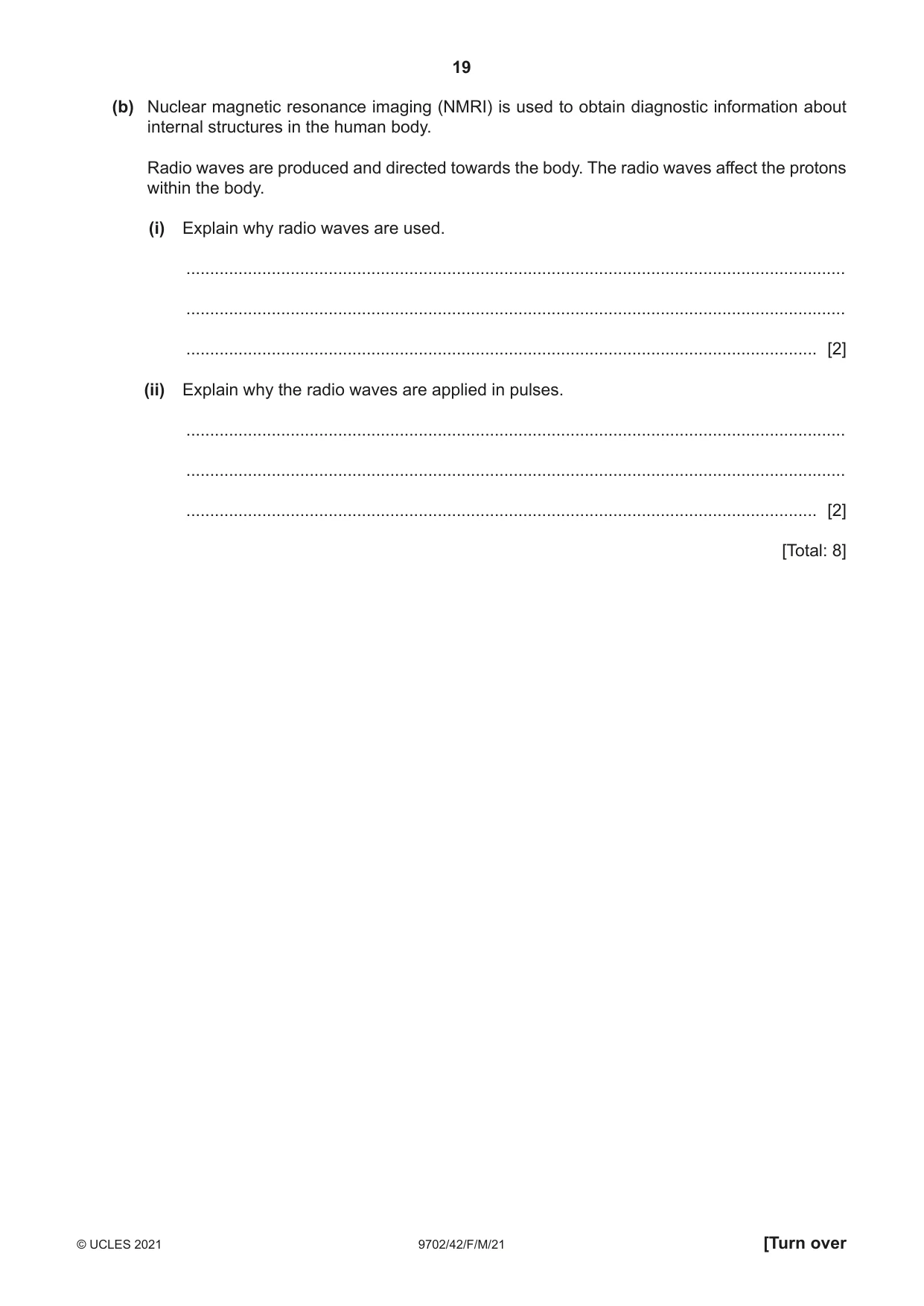 Cambridge A Level Physics 9702 2021 Feb/March Paper 4 · Variant 2 question paper, page 19 of 28