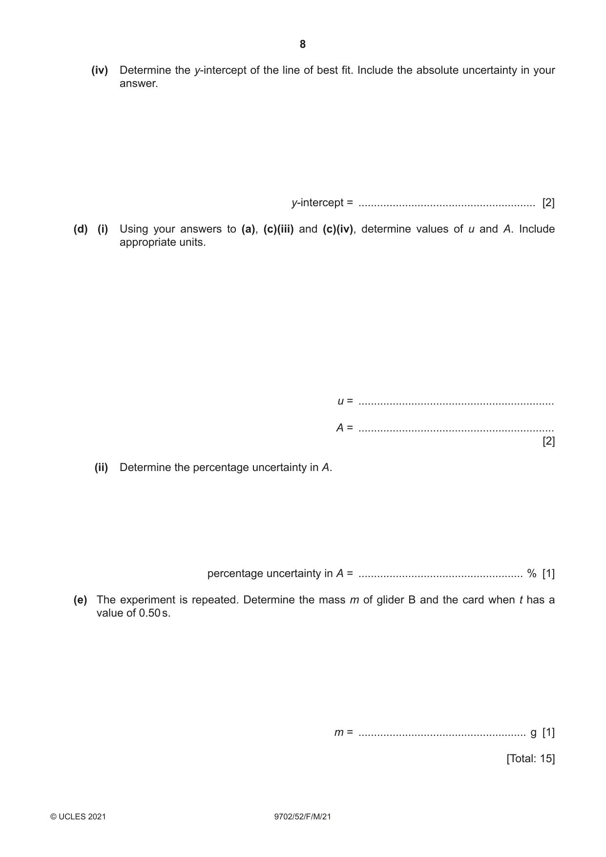 Cambridge A Level Physics 9702 2021 Feb/March Paper 5 · Variant 2 question paper, page 8 of 12