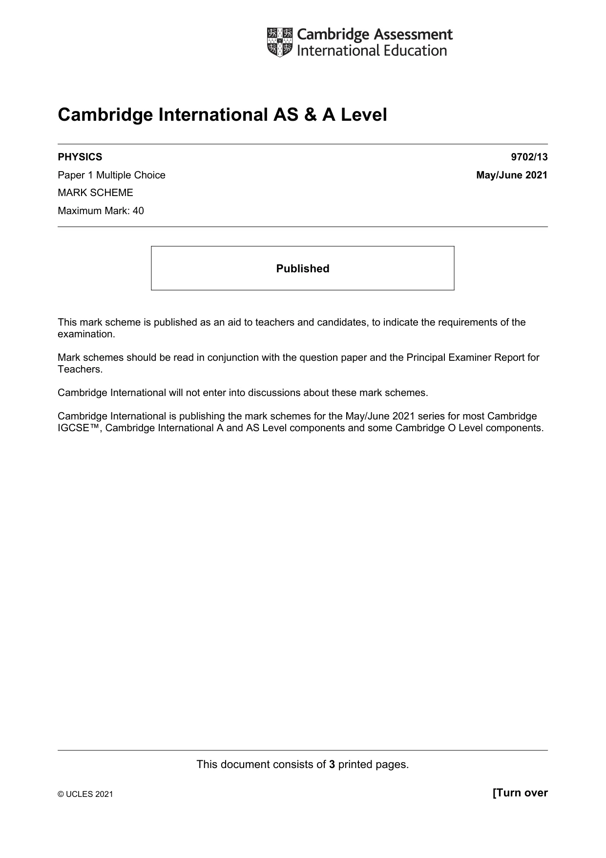 Mark scheme, page 1 of 3