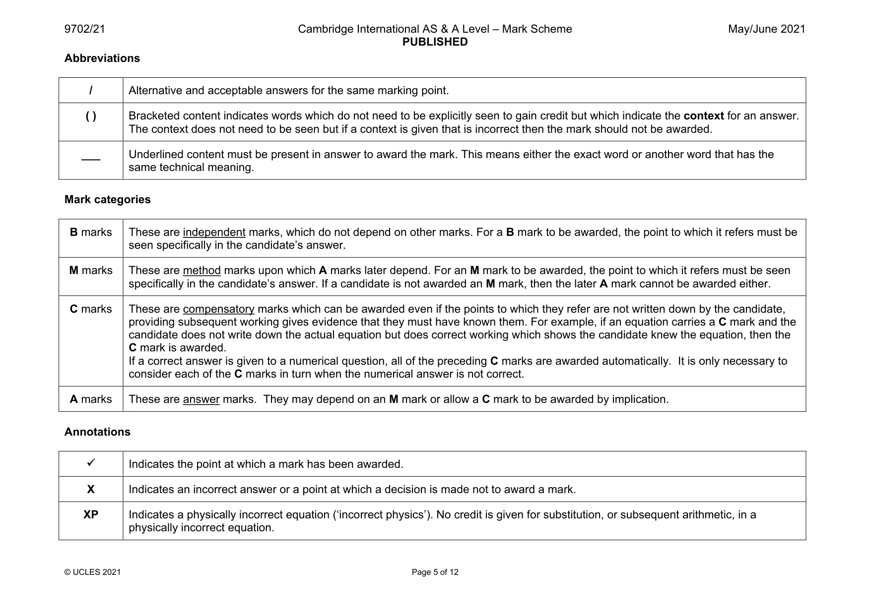 Mark scheme, page 5 of 12