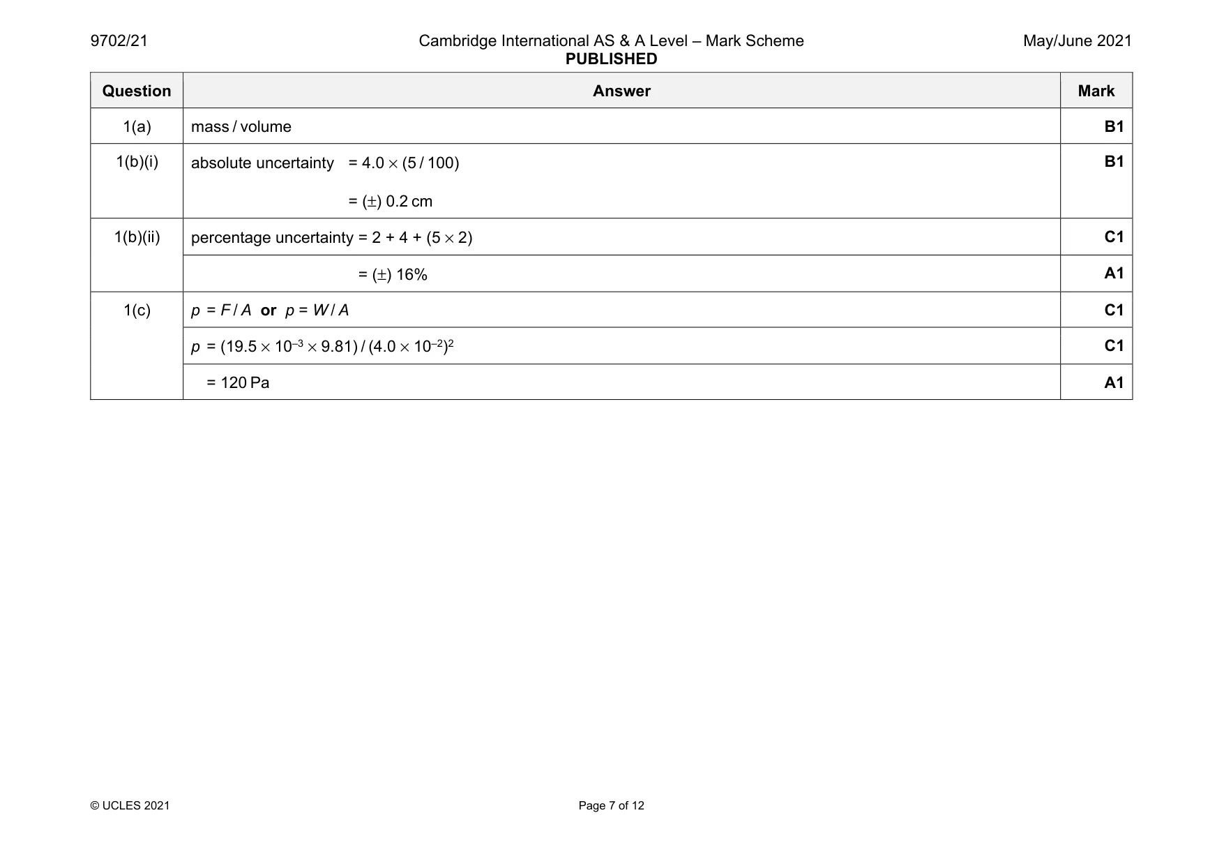 Mark scheme, page 7 of 12