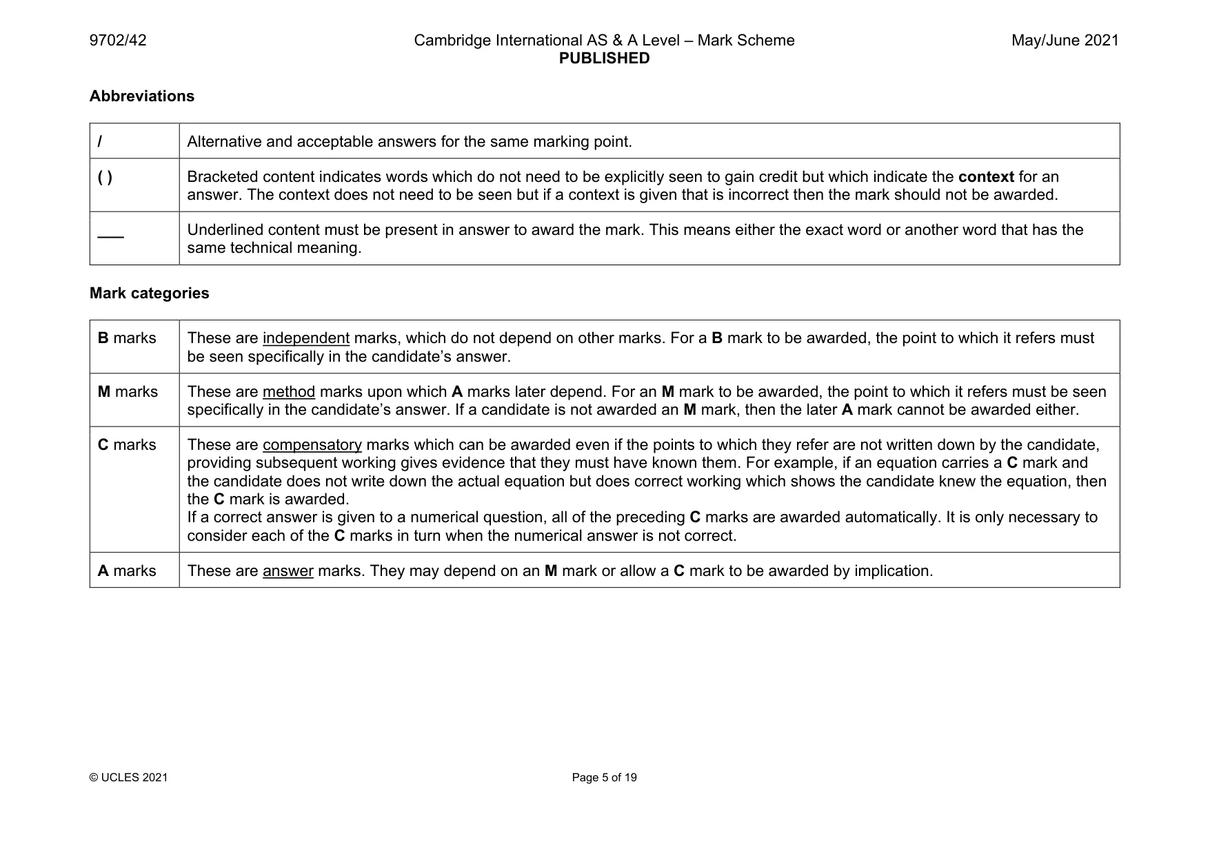 Mark scheme, page 5 of 19
