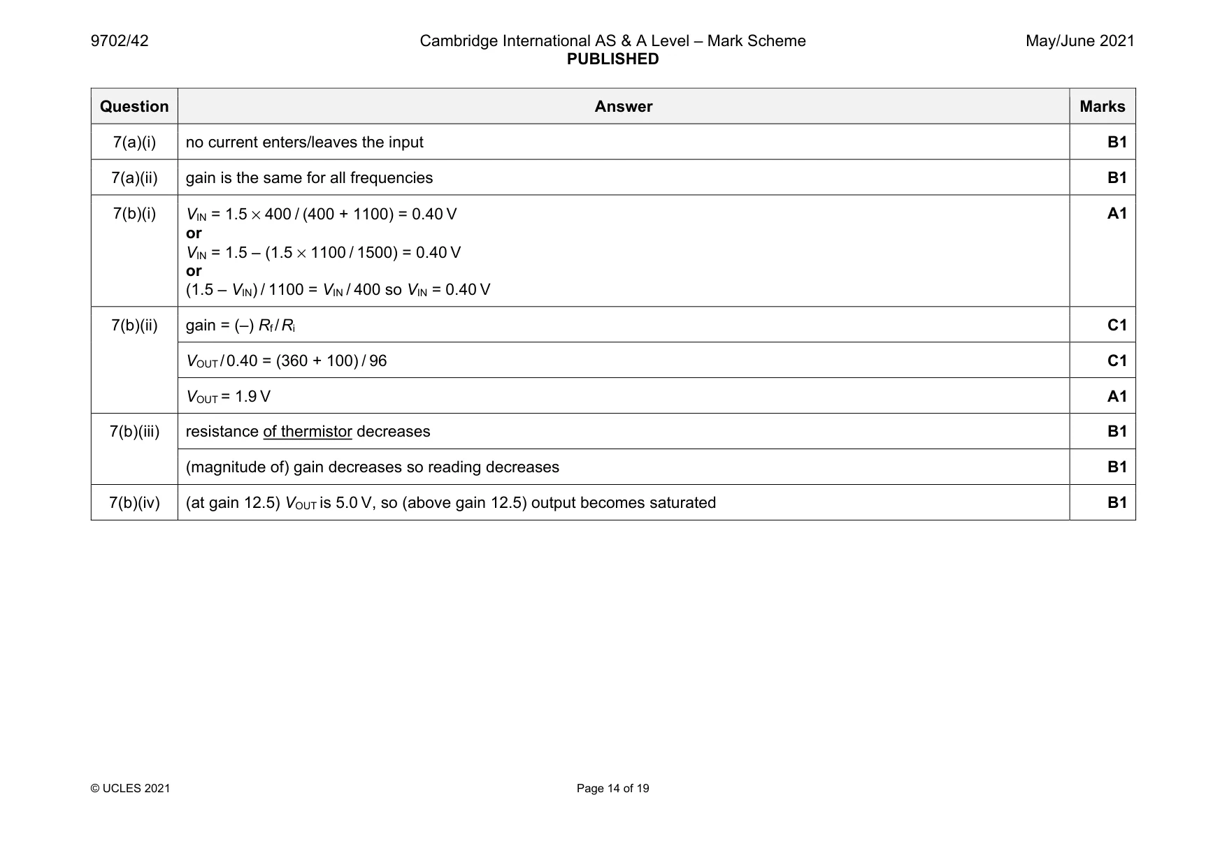 Mark scheme, page 14 of 19