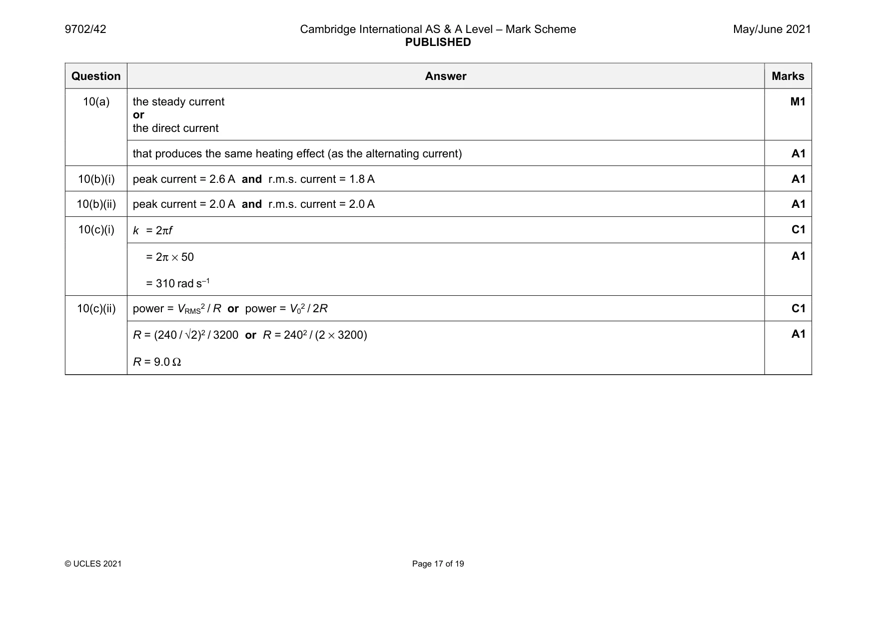 Mark scheme, page 17 of 19