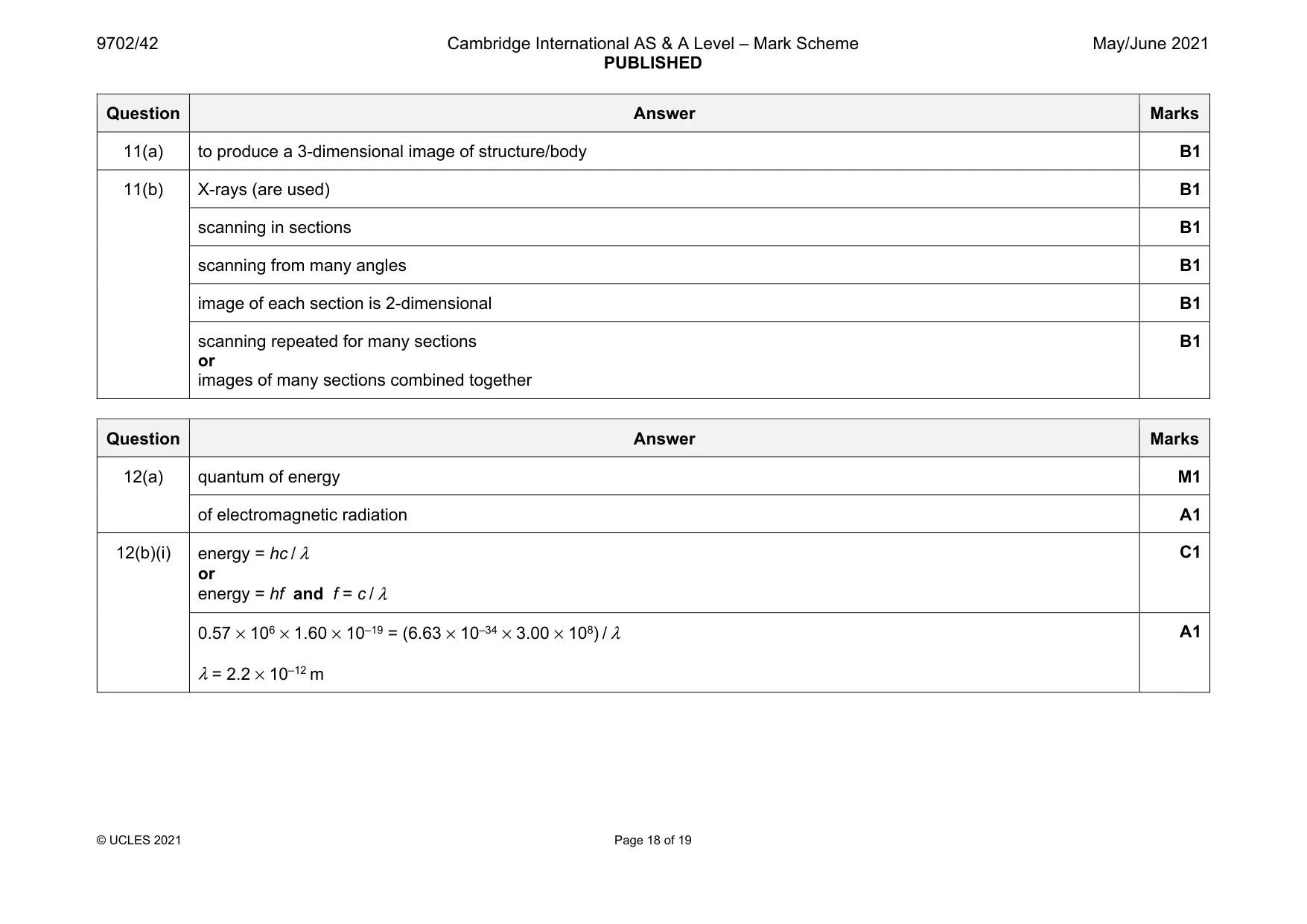 Mark scheme, page 18 of 19