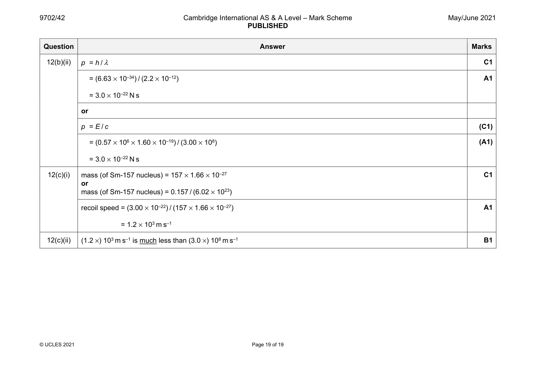 Mark scheme, page 19 of 19